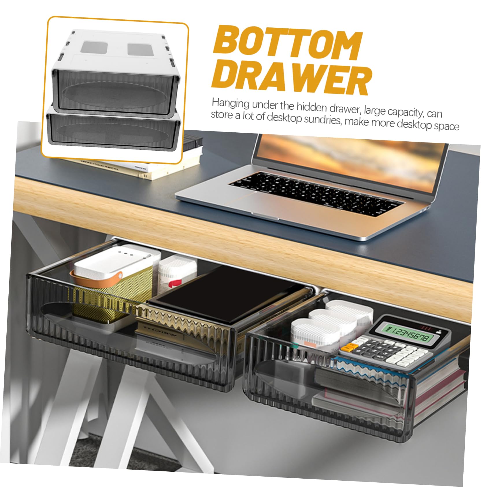 TEHAUX 2pezzi Organizer in Plastica Resistente per Sotto la Scrivania, Scatola Portaoggetti Nascosta per Cassetto, per Organizzazione Ufficio e Casa