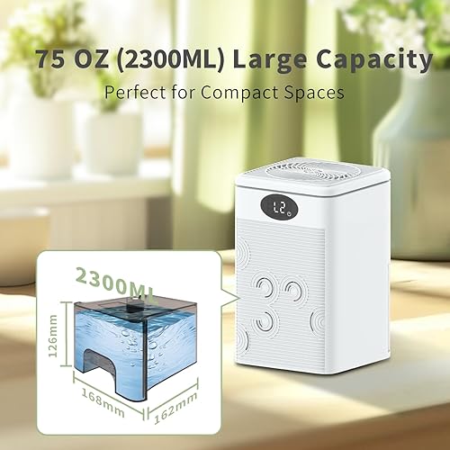 Miniatura 7 de Deshumidificador, tanque de agua MTOX de 75 onzas (700 pies cuadrados) deshumidificadores para el hogar, deshumidificador pequeño silencioso para