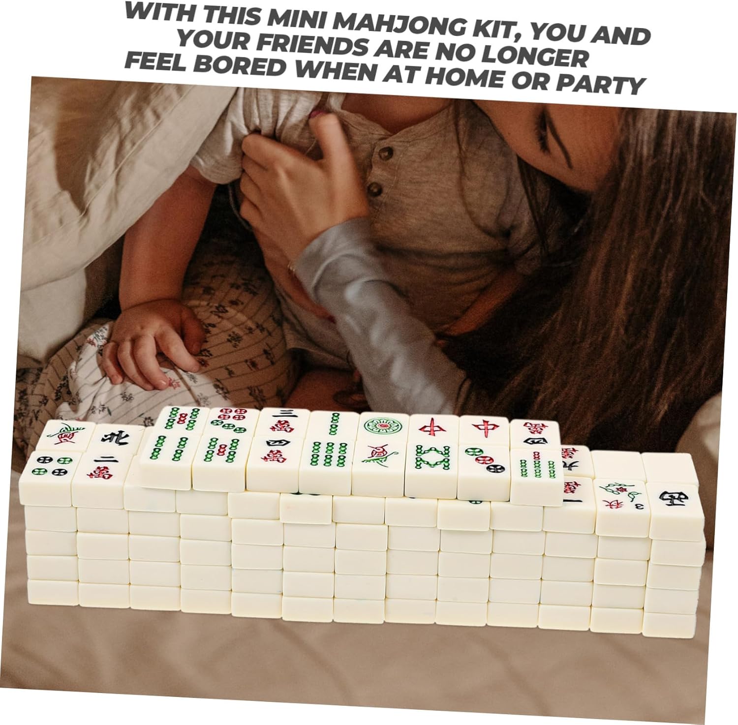 Hemoton Chinese Mahjong Game Set Travel Mini Mahjong for Families Friends Parties