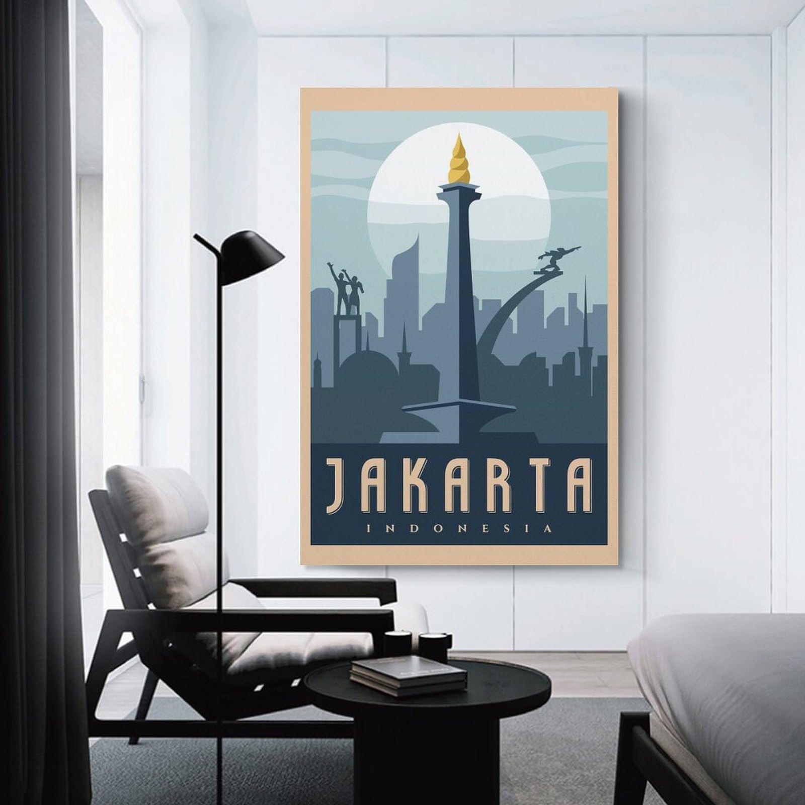 Junmoney Jakarta Indonesia Travel Canvas Wall Decor 20x30inch(50x75cm), for Workspace Walls, Study Corners Or Bedrooms, Decorative Artwork for Productive Spaces