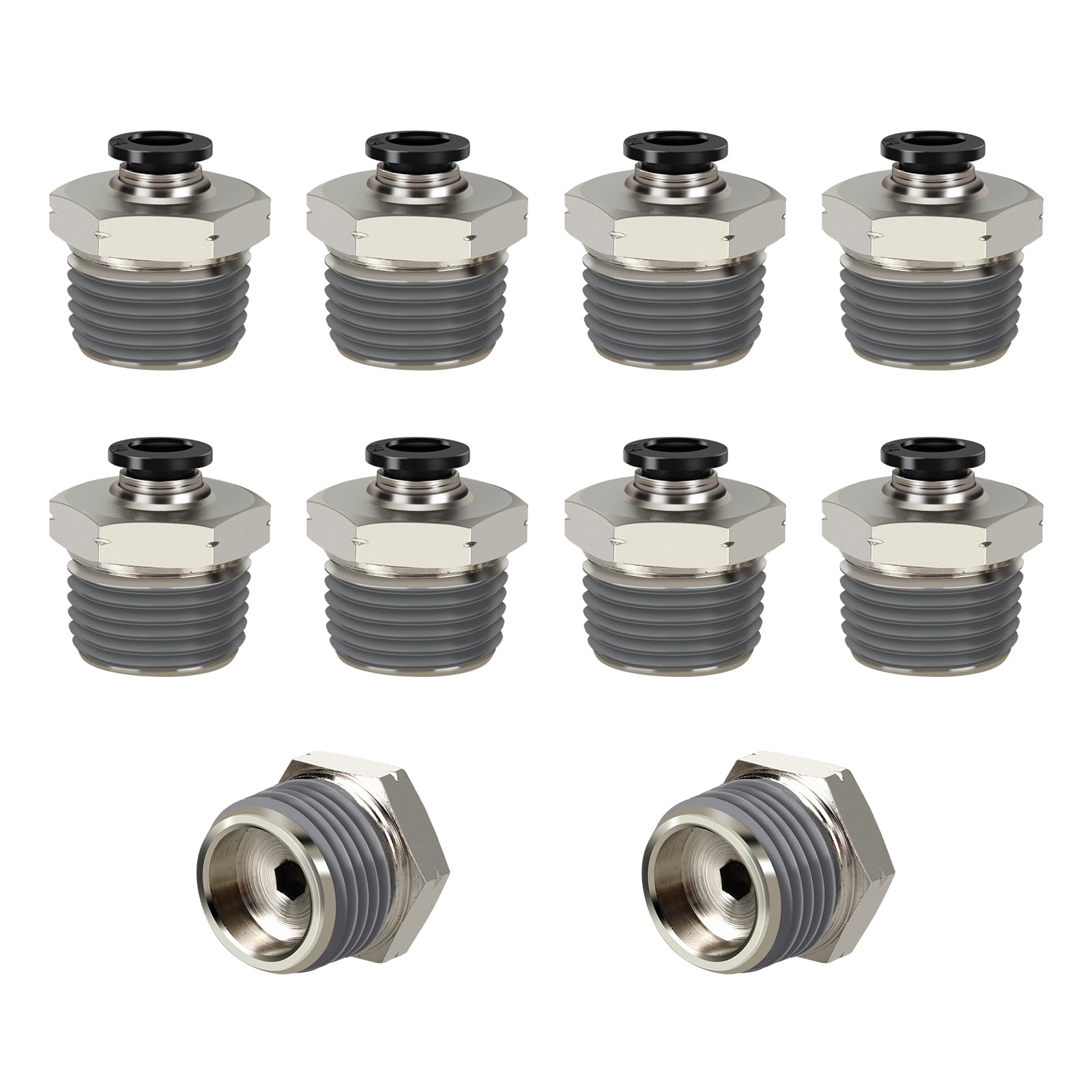 HOFUJNG Pneumatic Male Straight 1/4 Inch Tube OD x 1/2" NPT Push to Connect Fittings Mode PC1/4xN04(Pack of 10)