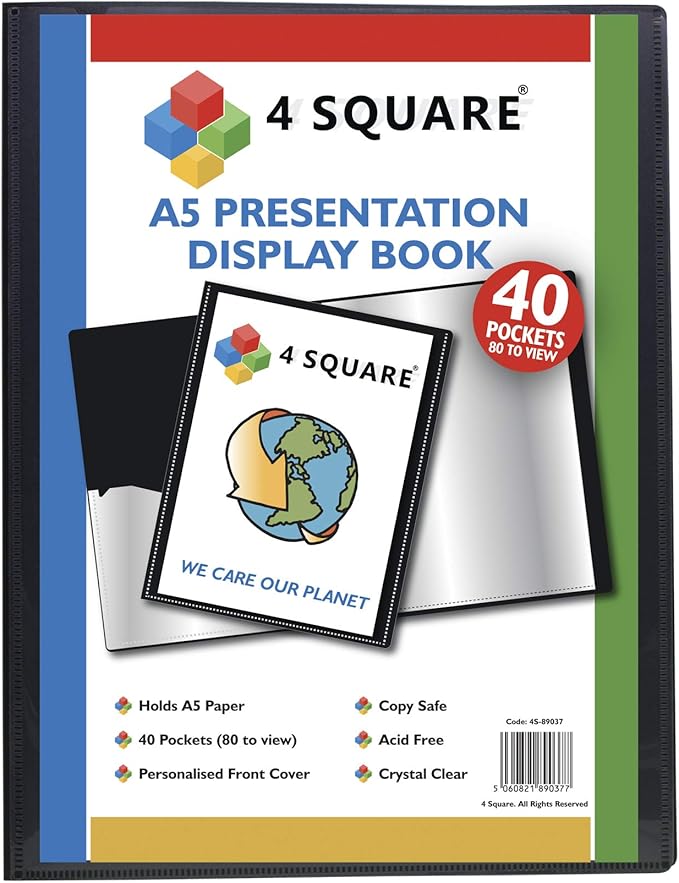 A5 Display Book 40 Pockets (80 Sides) Black Presentation Display Book Folder Folio for