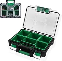 SK 13.5-Inch Stackable Small Parts Organizer: 7 Adjustable Compartments, Waterproof IP65, Impact-Resistant Tool Box for Hardware & Accessories