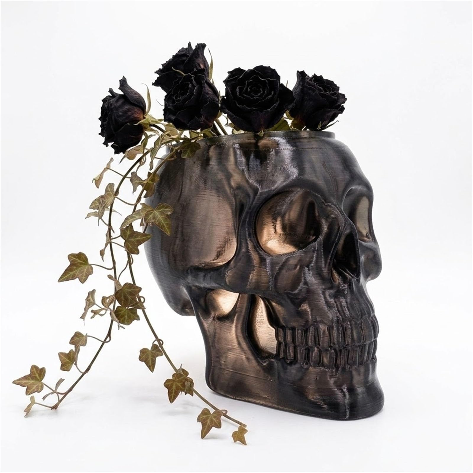 Thuchenyuc Black Gothic Skull Wall Vase, Translucent Skeleton Head Flower Pot Planter