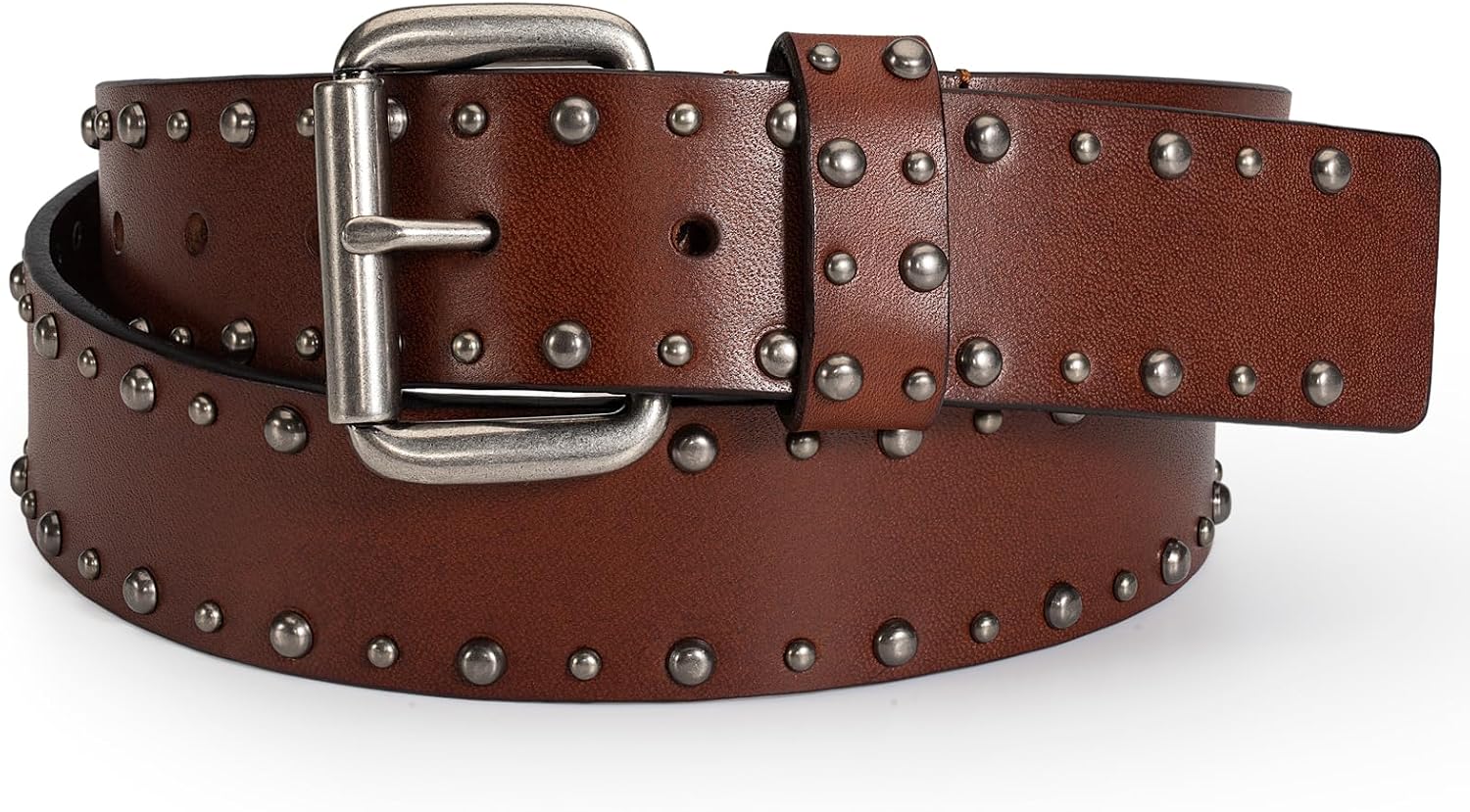 1.5" Genuine Leather Punk Studded Belt For Men Women