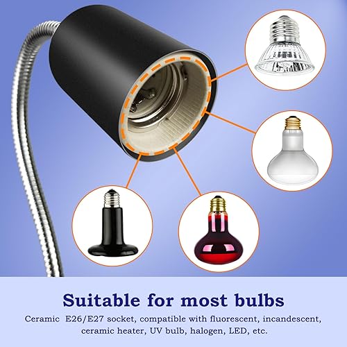 Miniatura 5 de BINANO Lámpara de calor temporizada con bombillas UVA UVB duales de 50 W para reptiles, tortugas, tortugas y cachorros interruptor de calor