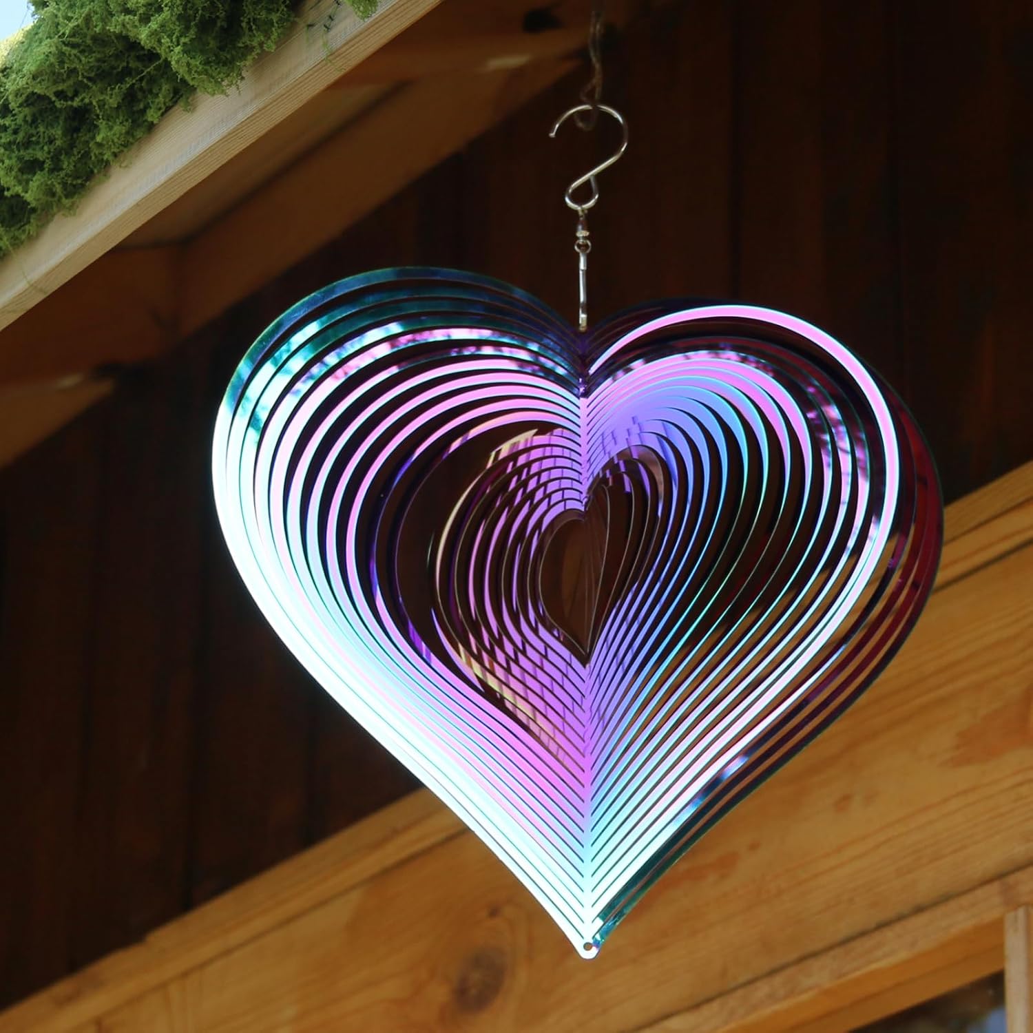 Phuryllic Wind Spinners Outdoor, Garden Decor, Bird Deterrents for Outside, 3D Metal Yard Decorations for Patio & Backyard, Unique Gardening Gifts for Women & Moms - 10in Purple Heart