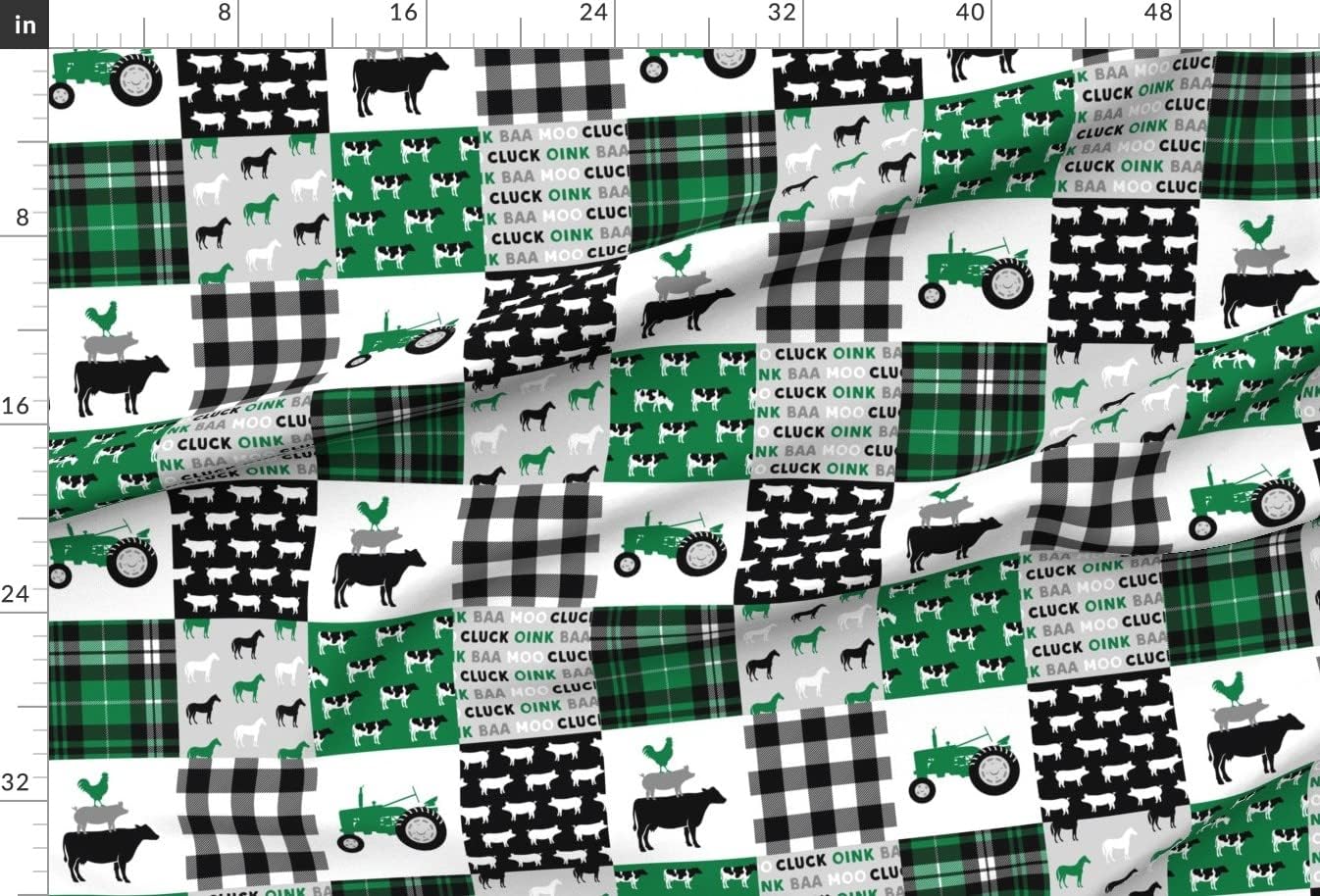 Spoonflower Fabric - Wholecloth Farm Tractor Green Black Woodgrain Plaid Printed on Minky Fabric by The Yard - Sewing Baby Blankets Quilt Backing Plush