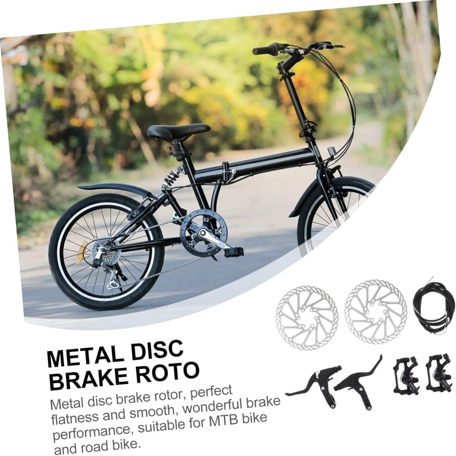 Mikikit 1set Bike Disc Brake Kit Bike Disc Left Right Set Hand Brake Lever Derailleur Cable Cable Rotor Smooth Powerful Braking System