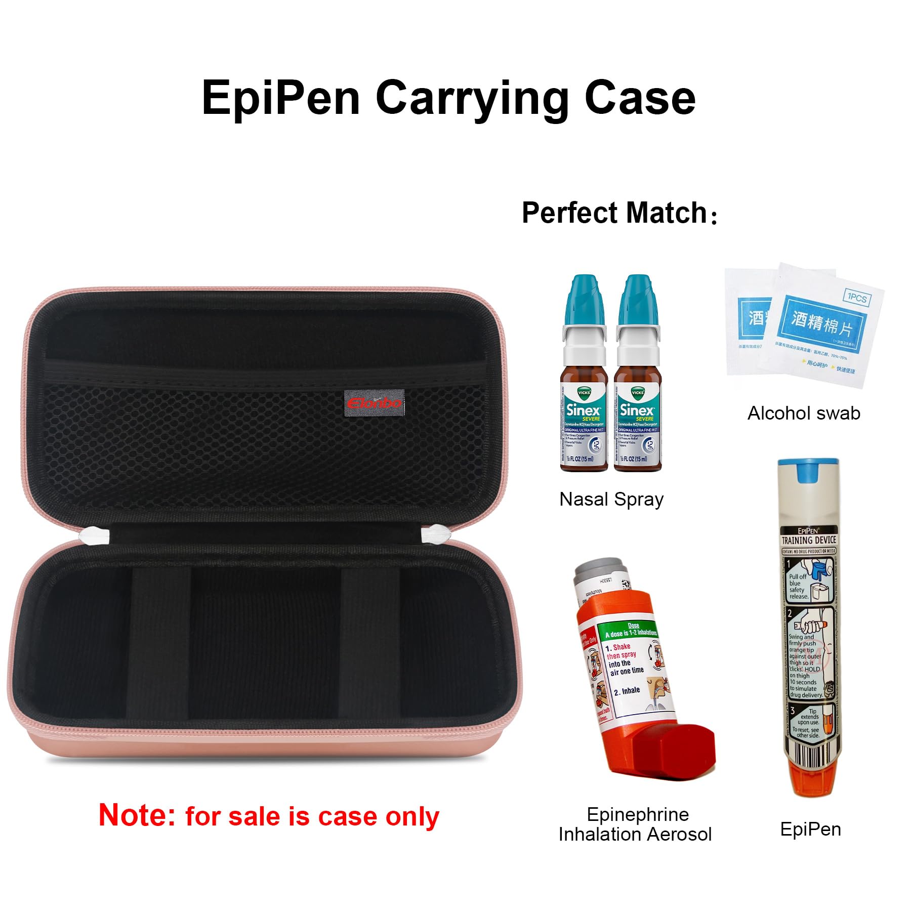 Elonbo Maleta epipen, 2 Paquetes de medicamentos de Viaje EPI pens o auvi q, inhaladores para asma, Aerosoles nasales, medicamentos alérgicos, Productos para la Diabetes, Oro Rosa (Solo para Cajas!)