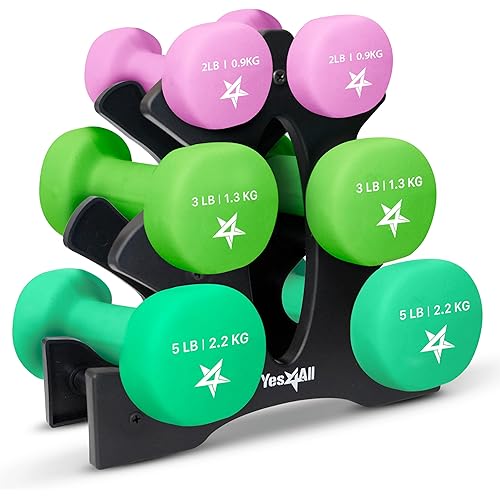 Yes4All Neoprene Coated Dumbbell Hand Weight Sets of 2 - Multiple Weight Options with 15 Colors, Anti-roll, Anti-Slip, Hexagon Shape