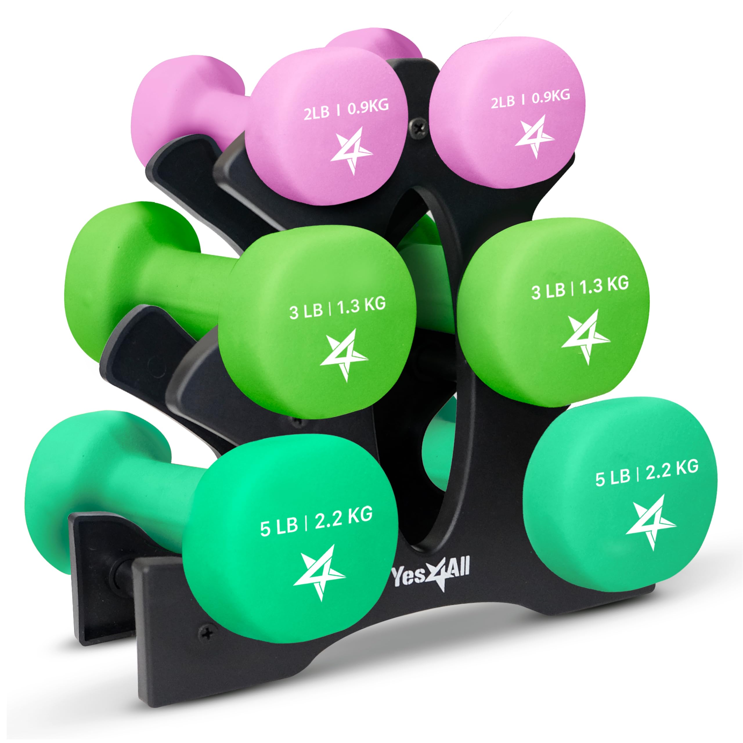 Yes4All Neoprene Dumbbells Hand Weight Sets of 2 - Multiple Weight Options with 15 Colors Available for 1kg 2kgs 3kgs 4kgs 5kgs 6kgs 7kgs 8kgs 9kgs 10kgs Dumbbells Neoprene Home Exercises