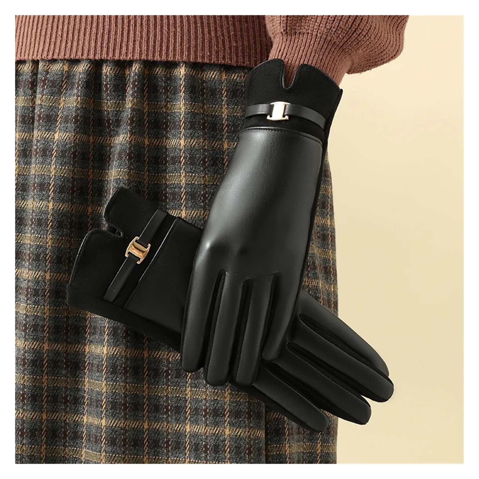 Guantes Termicos Hombre 1 par de guantes for mujer en invierno con forro polar y pantalla táctil poliuretano, elegantes exquisitos ciclismo conducción