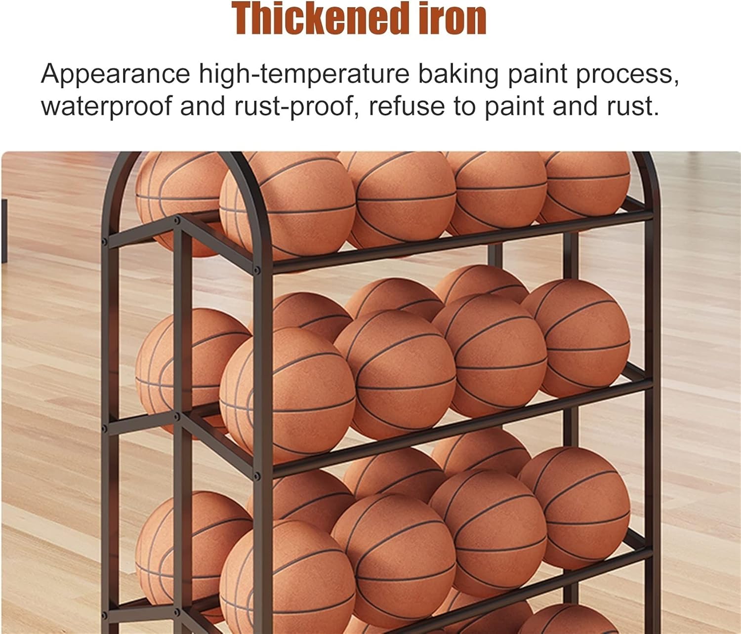 3-Tier Mobile Basketball Storage Rack with Lockable Wheels, Rolling Sport Ball Storage Cart/Soccer Balls Organizer Stand, School/Garage/Playground,Black