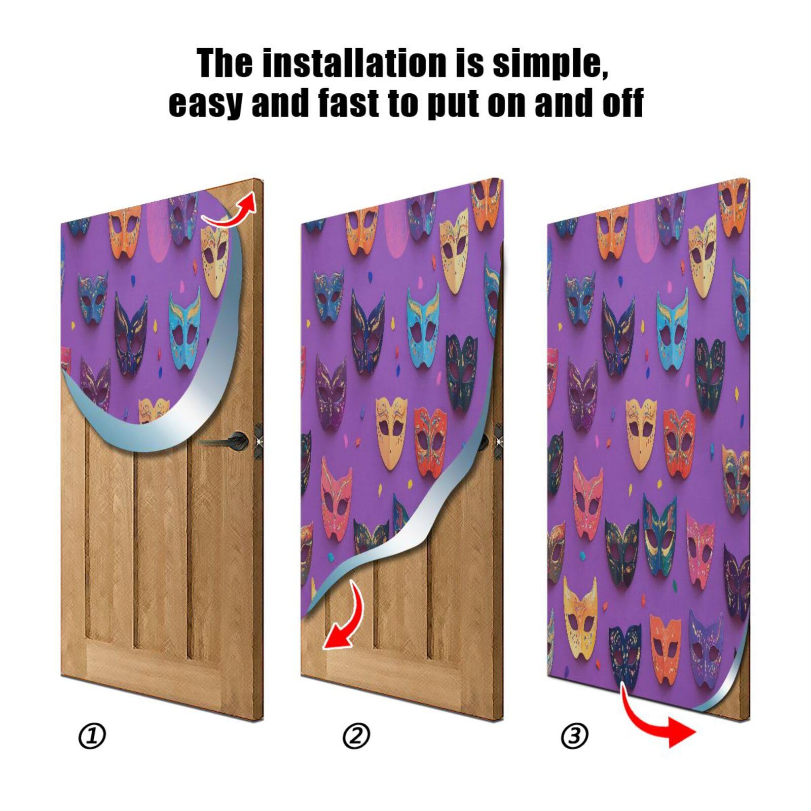FLildon Mardi Gras Carnival Mask Door Cover Decoration, Party Accessory Porch Decor for Festive Ornament Room Door Covers 32 x 79 Inch