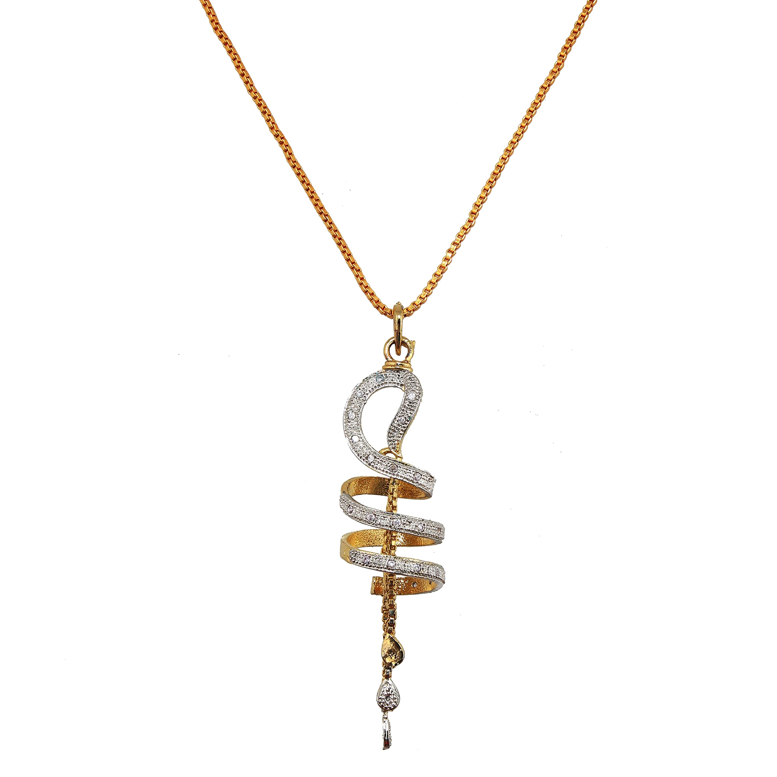 18K Plated AD Spiral Pendant with Earring and Chain Set