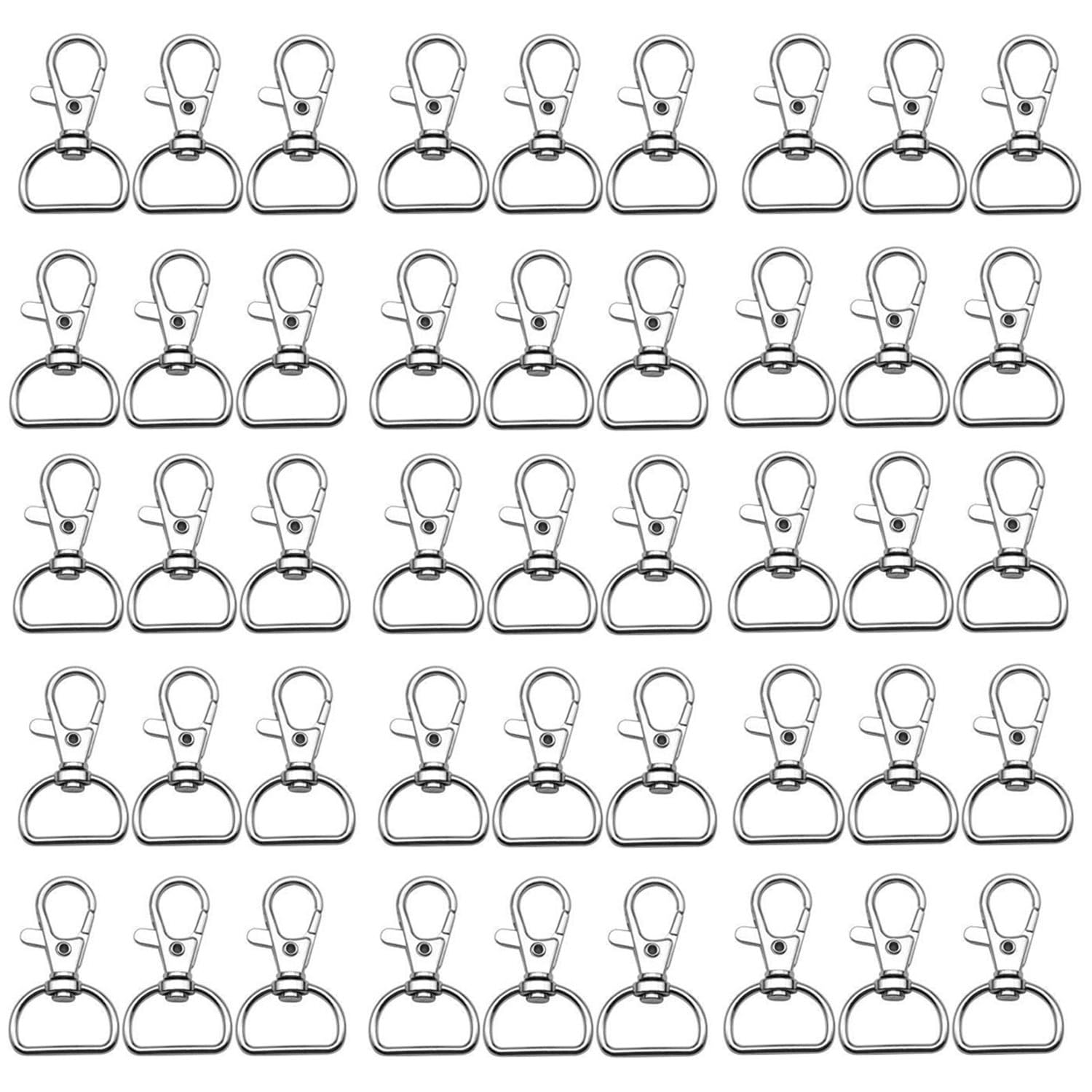 50pcs Silver Lobster Clasps Swivel Snap Hooks Metal Clips with D Ring for Jewellery Making DIY Craft Lanyard Clips Key Rings 1.5x3.8cm