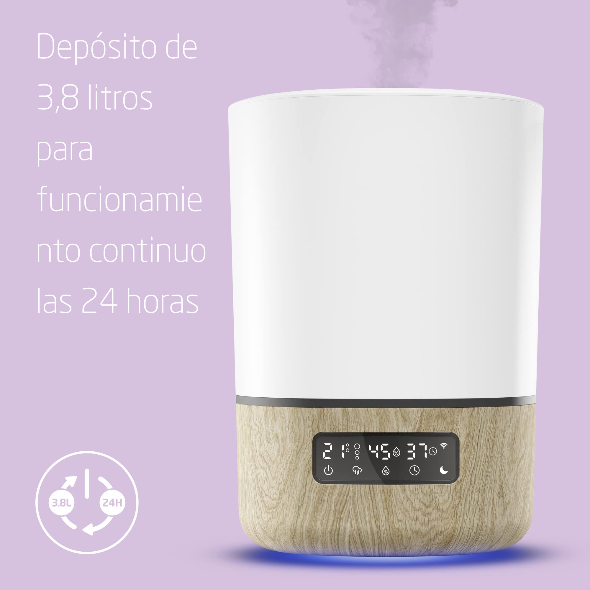 Maxi-Cosi Breathe Humidificador, nebulizador silencioso, 24 horas de funcionamiento, recipiente para esencias, temporizador, termómetro higrómetro, compatible con Amazon Alexa y Google Home