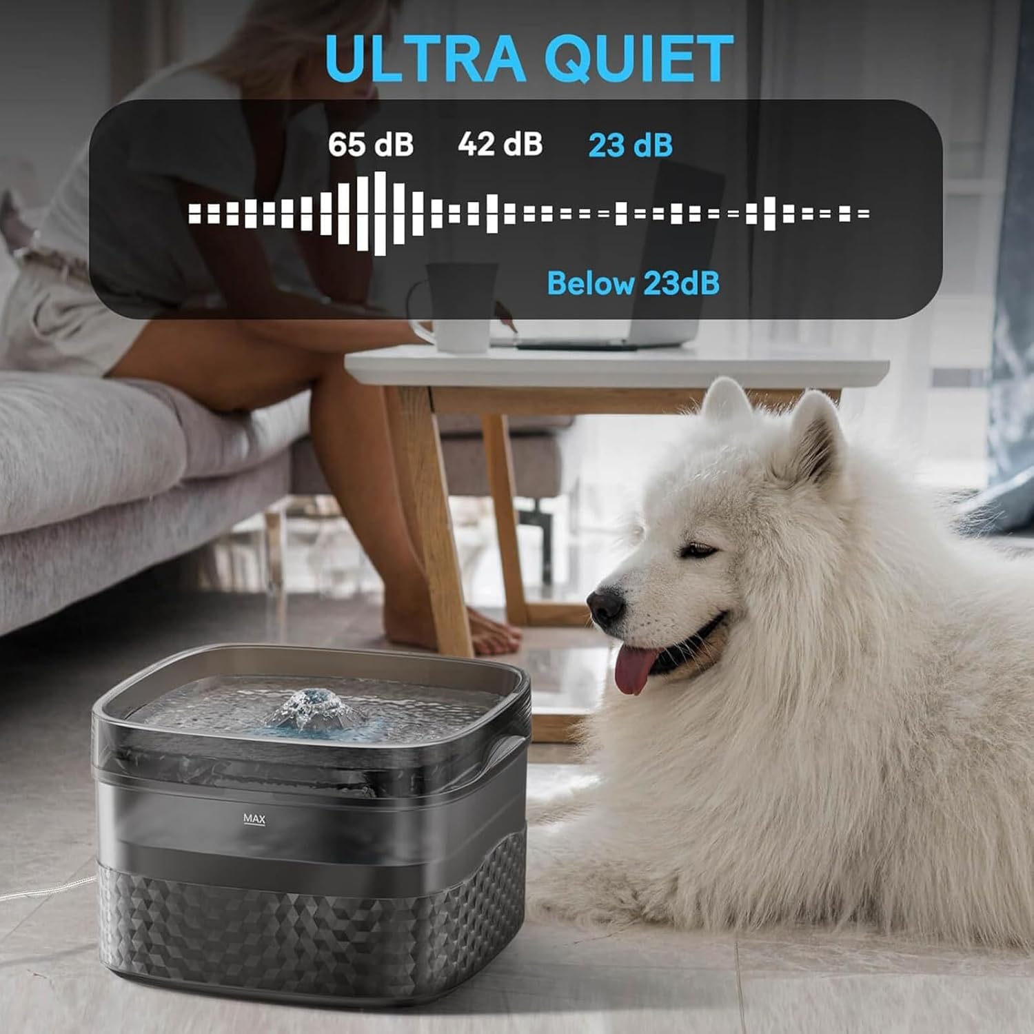 Fuente De Agua para Perros Grandes, Dispensador Automático De Agua para Mascotas De 304 Oz/2.4 GAL/9 L, Fuente Ultrasilenciosa para Gatos con 4 Filtros De Repuesto.