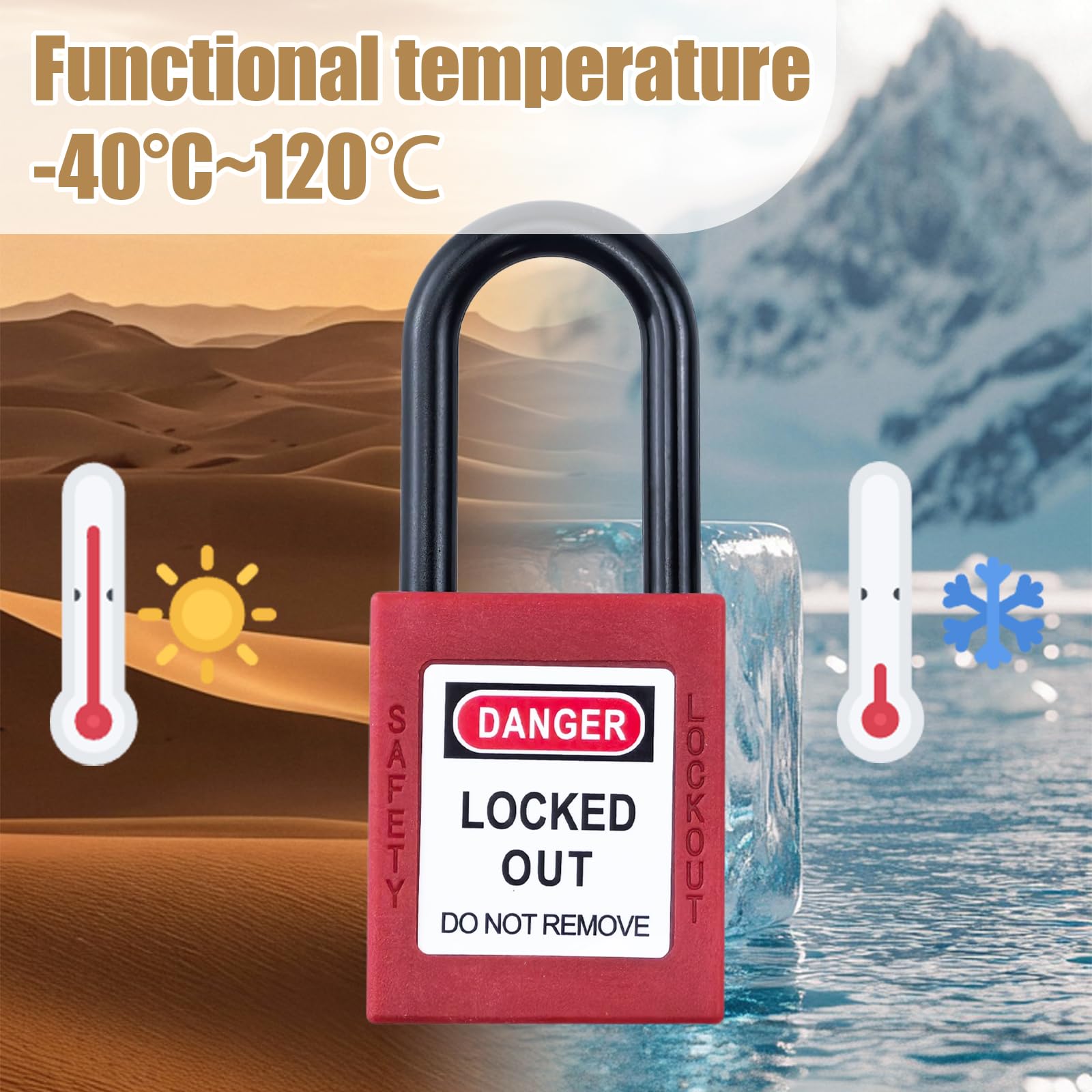 10 lucchetti Lockout in nylon, 38 mm, con chiave, lucchetto di sicurezza per stazioni e dispositivi (rosso)