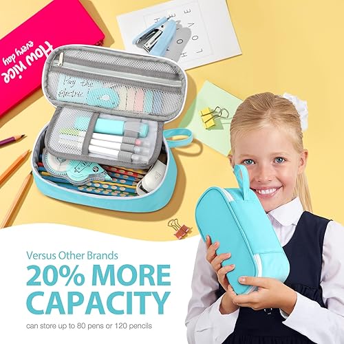 Miniatura 3 de Estuche portátil de gran capacidad para lápices, suministros escolares para estudiantes universitarios, niñas, niños y adultos (verde)