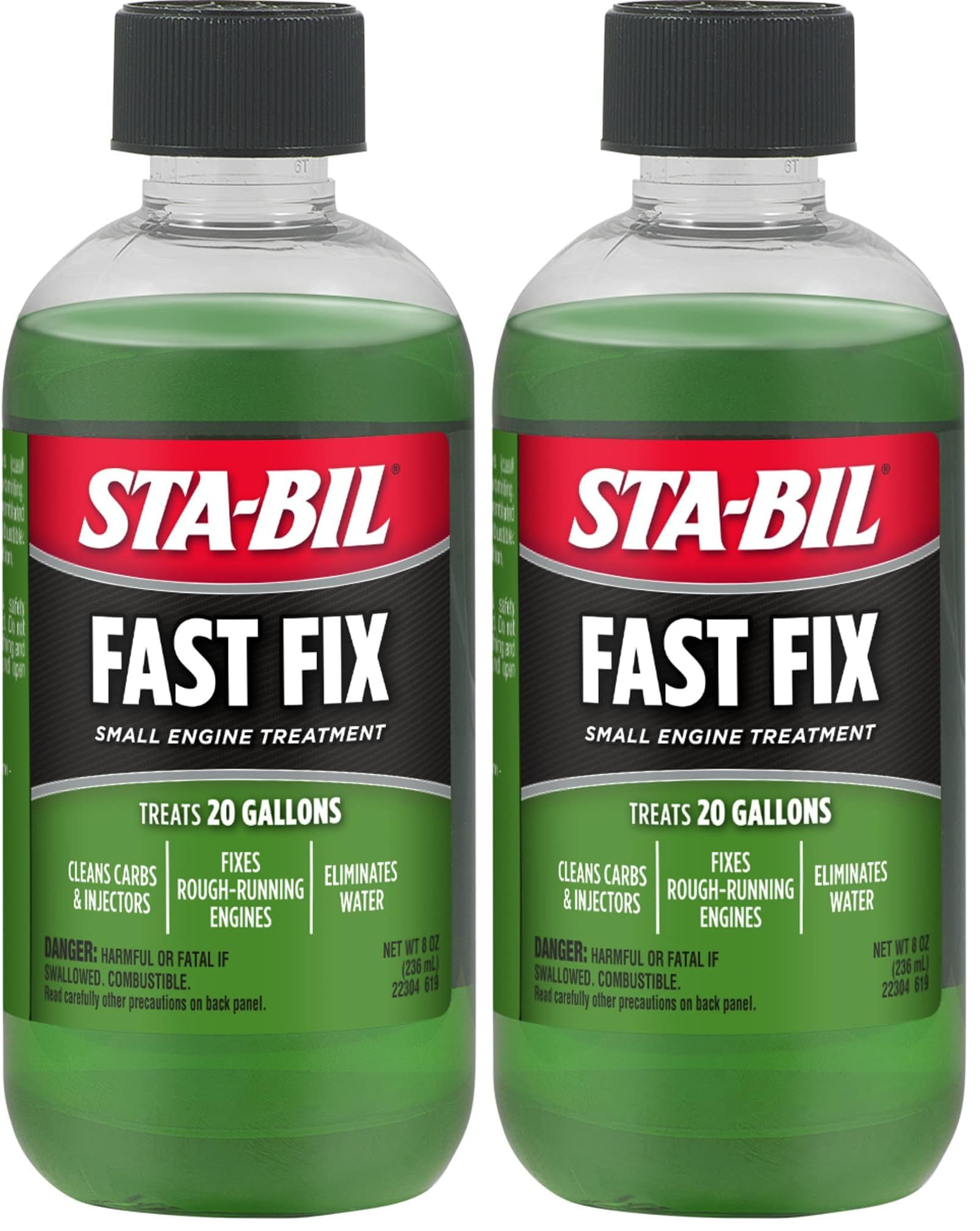 STA-BIL Fast Fix - Small Engine Treatment, Cleans Carburetors and Injectors, Fixes Rough Running Engines, Eliminates Water, Treats Up to 20 Gallons, 8oz (22304), Green (Pack of 2)