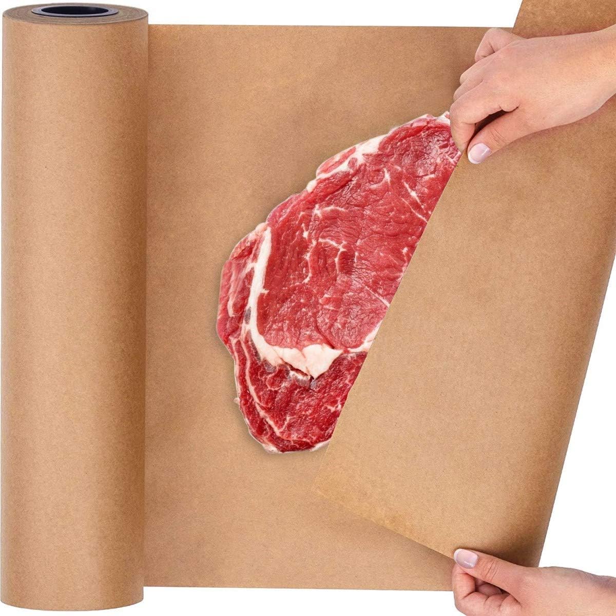 Azonee Brown Kraft Butcher Paper Roll, Food Grade Wrapping Paper for BBQ and Smoking Meat, Unbleached, Unwaxed Uncoated, 0.3 x 30M