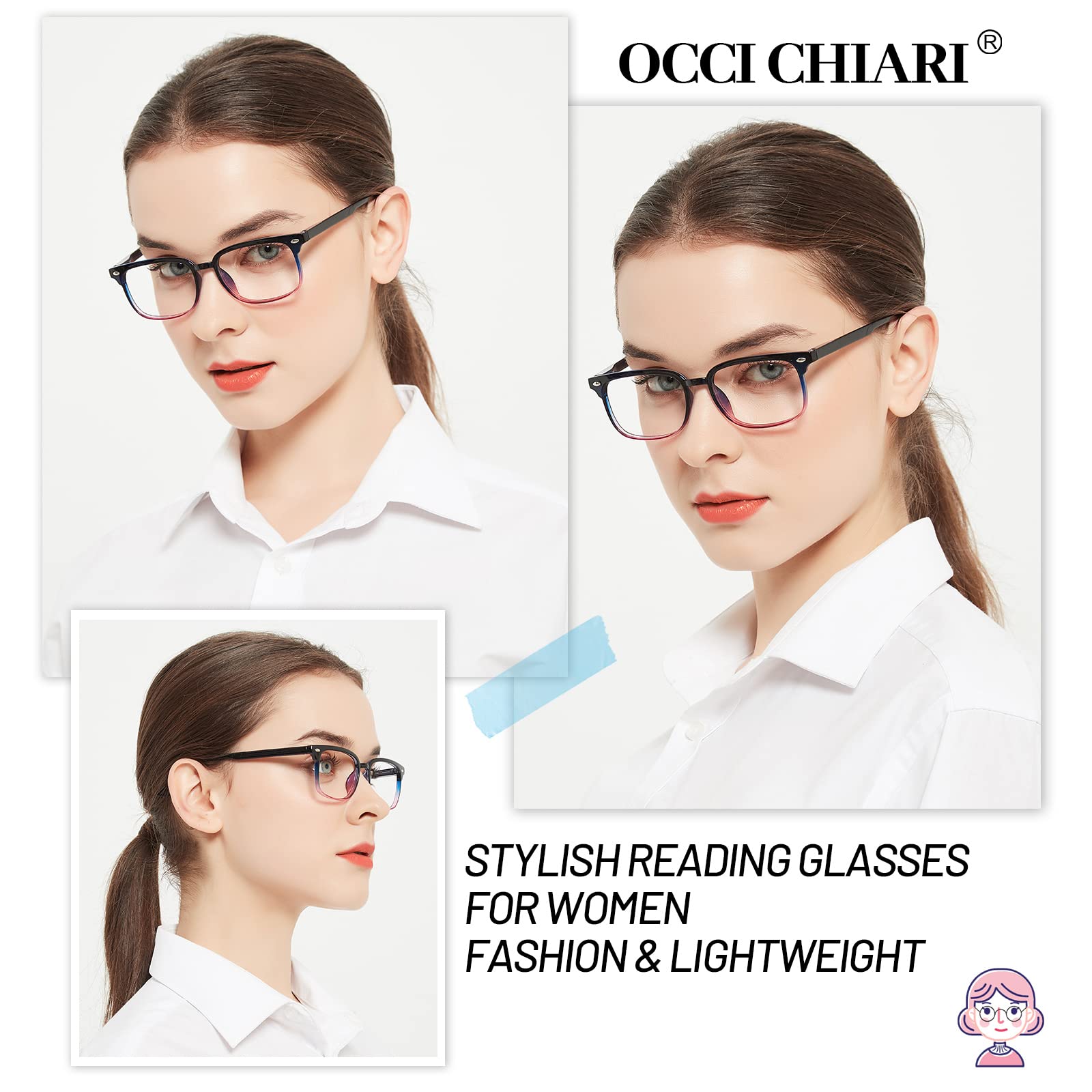 OCCI CHIARI Fashion Reading Glasses Women Reader 1.0 1.5 2.0 2.5 3.0 3.5 (Purple, 1.25)
