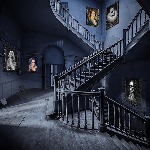 Miniatura 7 de Paquete de 4 marcos de fotos de Halloween de 10.2 x 14.5 pulgadas con expresión de rostro cambiante en 3D, para decoración de fiestas de terror,