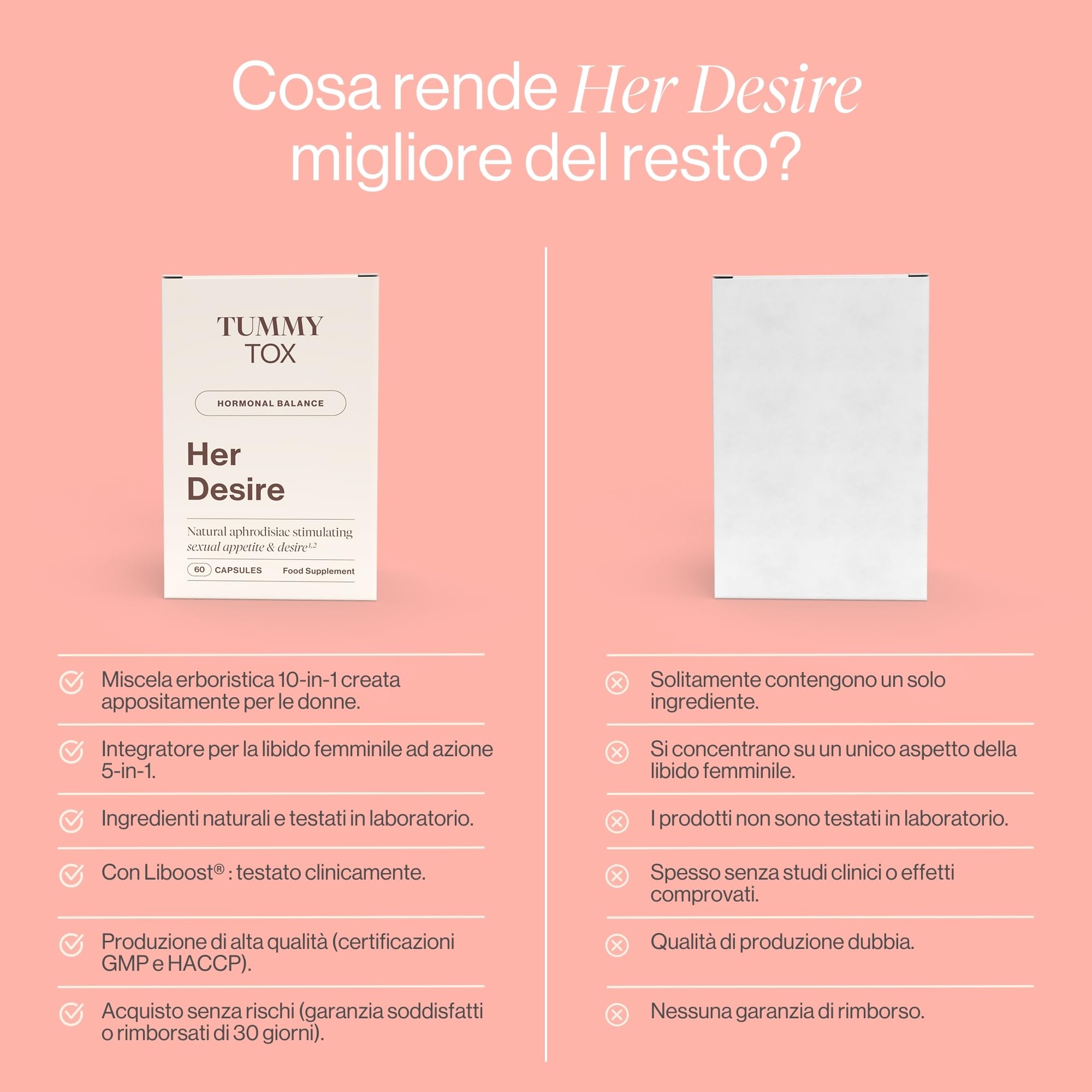 Her Desire - un integratore libido femminile naturale con Liboost, Maca, Ashwagandha, Ginseng, Zinco, Biotina, Vitamina D, Vitamina B6 e vitamina B12, Tummy Tox