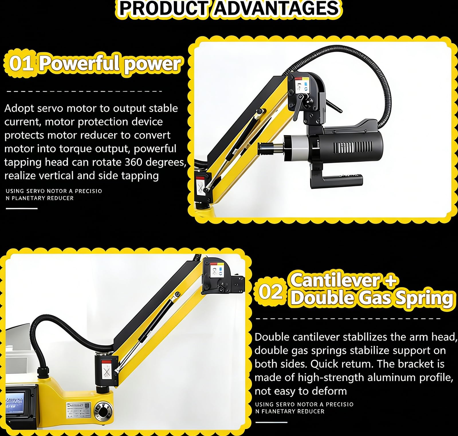 Roscadora Eléctrica Multidireccional De 360°, Roscadora Neumática Universal M3-M16 con Brazo Flexible De 1000 Mm Y 312 RPM, Incluye 8 Pinzas para Taladrado Y Roscado De Precisión