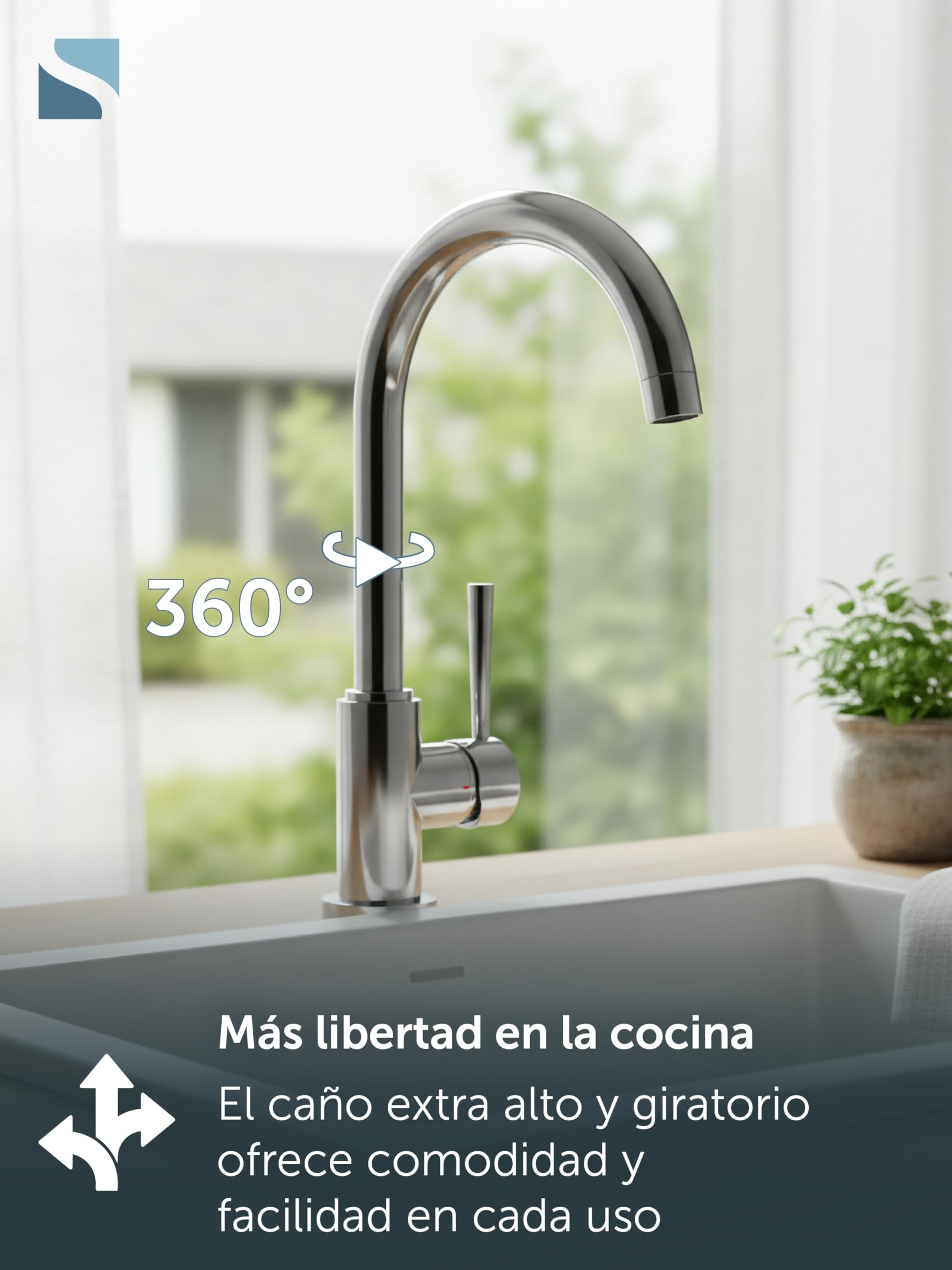 Grifo de cocina SCHÜTTE Cornwall, grifo de cocina, mezclador de fregadero giratorio 360 grados para fregaderos dobles, 79116 cromado