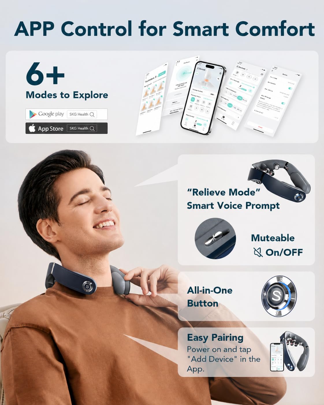 SKG G7PRO-FOLD - Massaggiatore per collo pieghevole con calore, massaggiatore a vibrazione profonda senza fili per alleviare il dolore, portatile, 9D, elettrico, per donne e uomini, idea regalo per