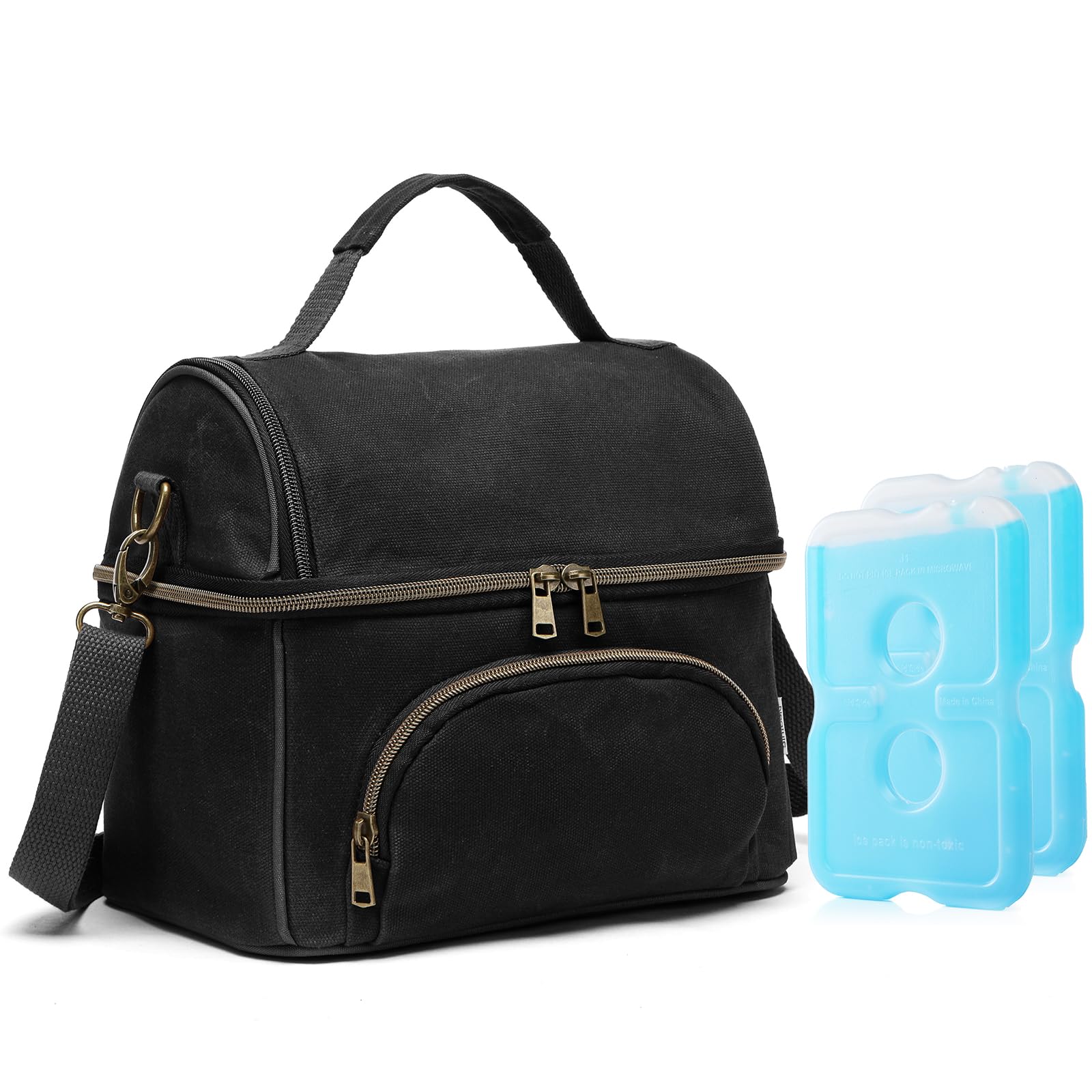 Lonchera aislada para hombre con 2 bolsas de hielo XL, bolsa de almuerzo de lona encerada resistente para hombres y mujeres, bolsa térmica grande de doble compartimento para el trabajo