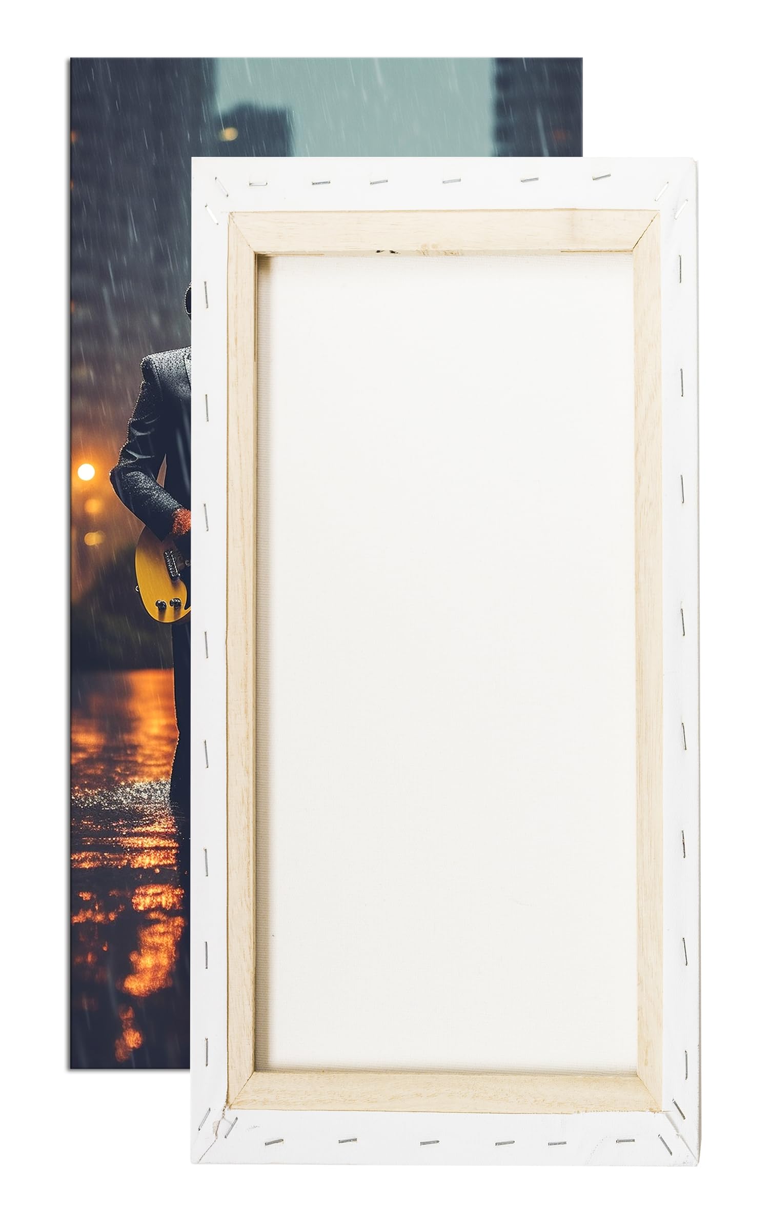 Musicisti futuristici – Eleganza ed elettronica sotto la pioggia Panorama 120 x 60 cm XXL Stampa artistica su cornice di legno/tela/parete parete decorazione soggiorno