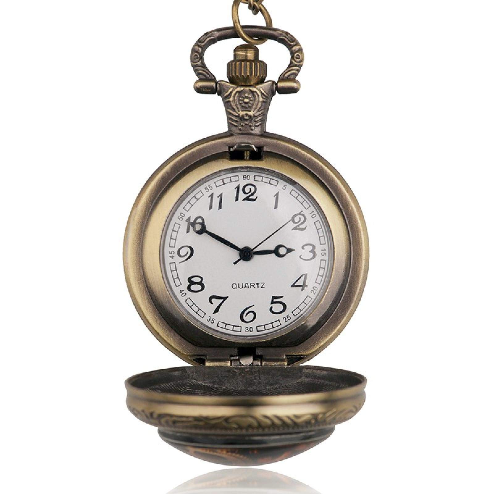 Montre de Poche et chaîne, Vintage Steampunk Chat médaillon Collier Montre de Poche Pendentif Cadeau