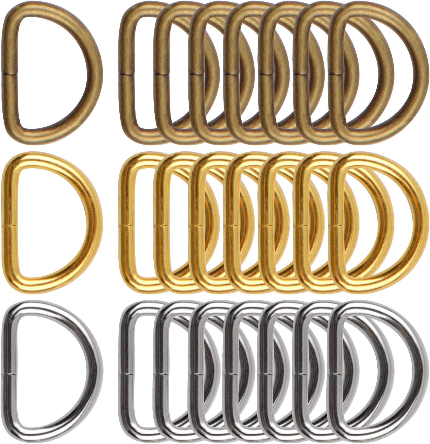 BronaGrand 120 Pieces 1/2inch Metal D Ring Buckles D-Ring Loop for Handbag Purse Clothes DIY Accessories,3 Colors