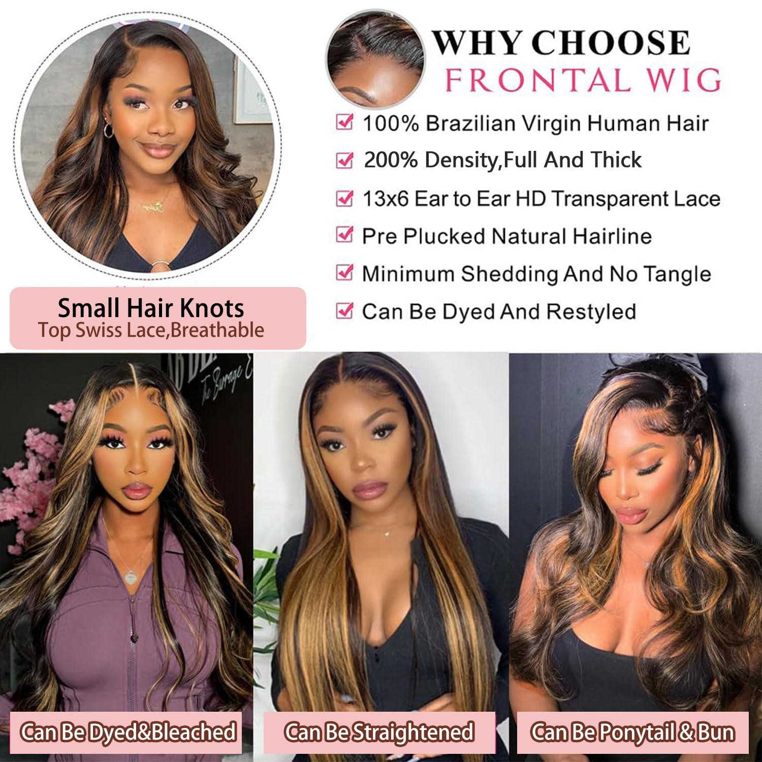 Ombre Lace Front Wig Human Hair 13x6 Body Wave 1B/30 Highlight Lace Front Wig 200% Density HD Transparent Lace Frontal Wigs Human Hair Colored Balayage Wig for Black Women 30 Inch