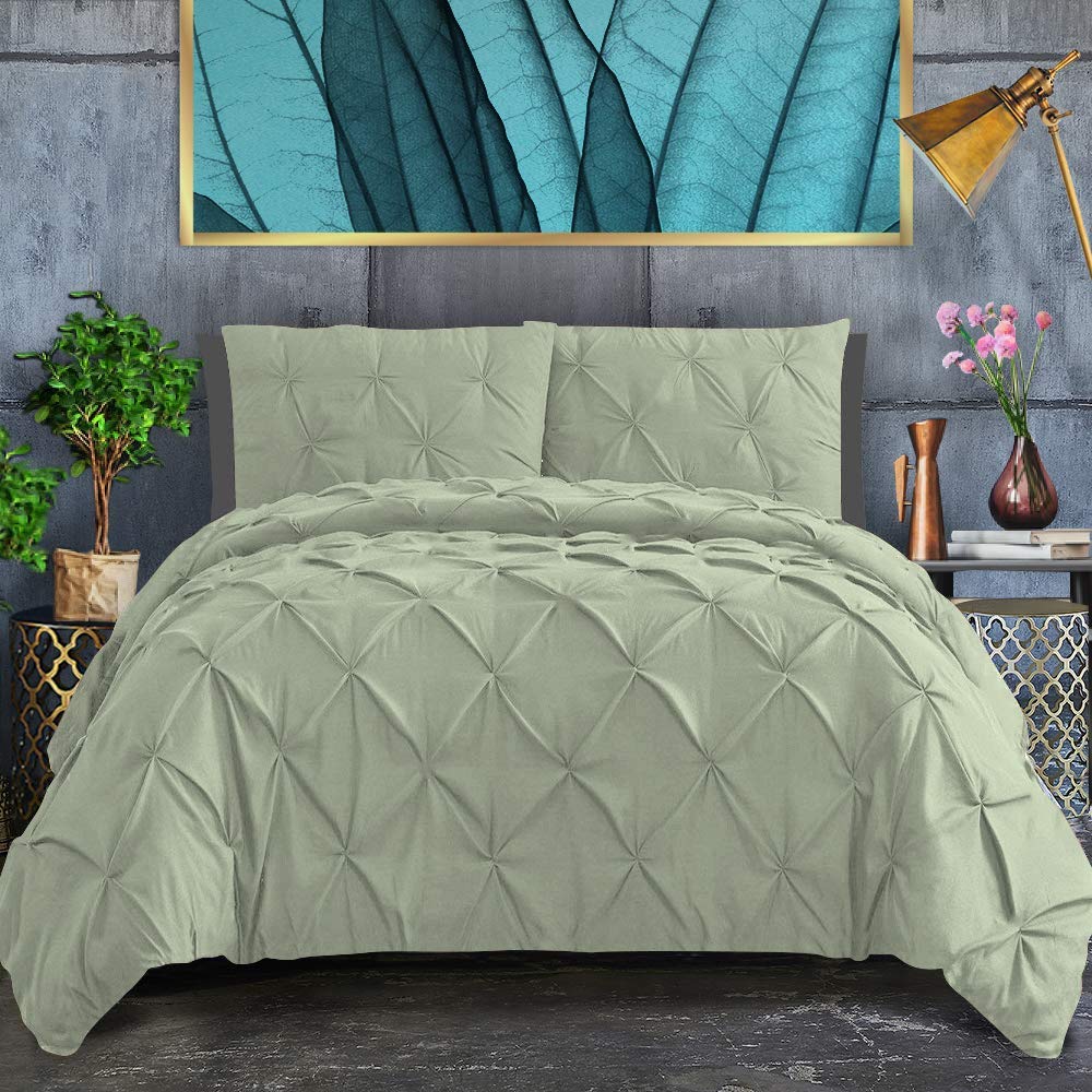 Crown Bedding 100% Egyptian Cotton 5-Piece Pinch Pleated Duvet Cover 800 Thread Count with Zipper & Corner Ties Pintuck Decorative Duvet Cover-