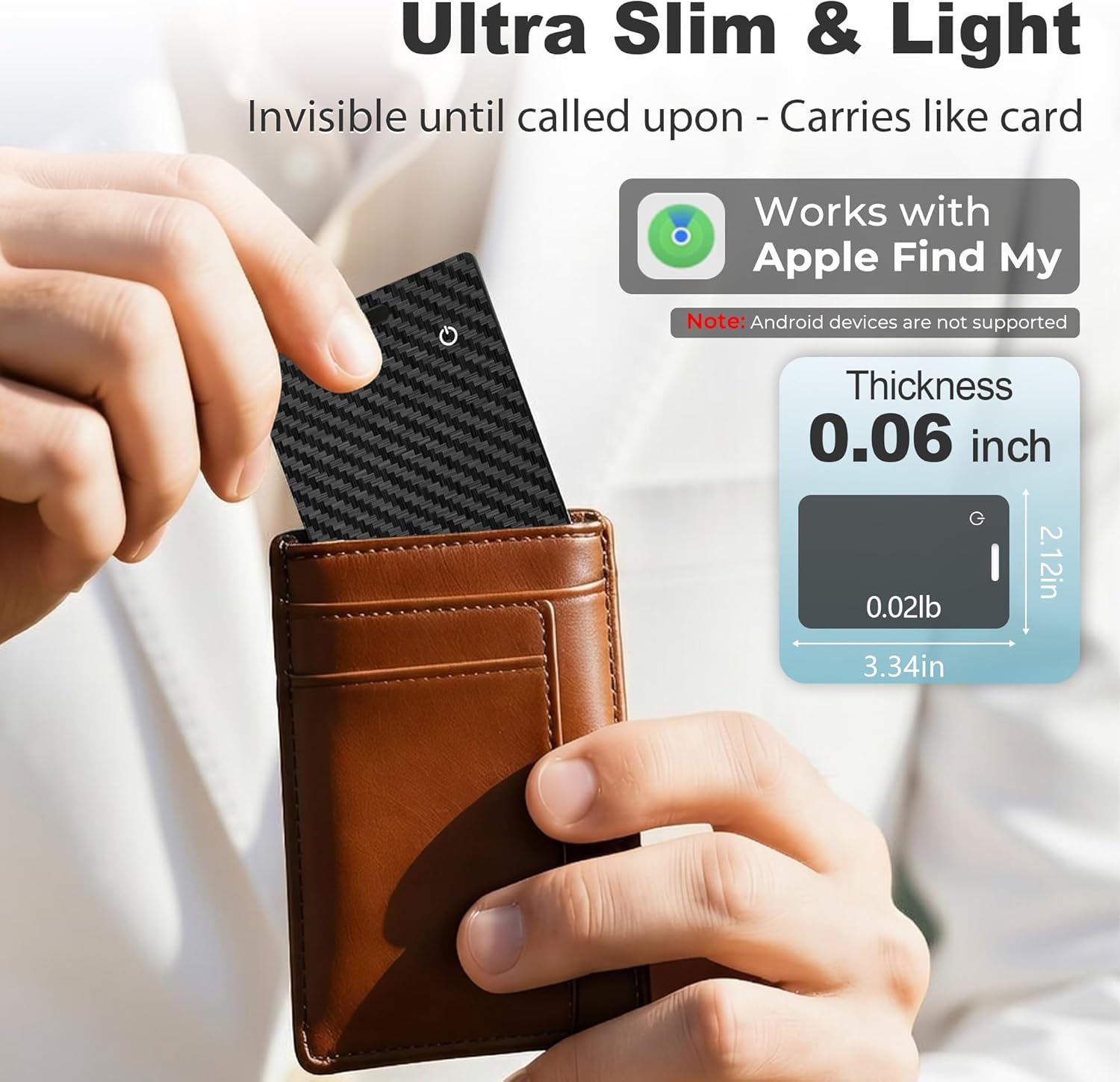 [Apple MFi Certified] 2 Pack Wallet Tracker Card with Apple Find My (iOS Only) Rechargeable Air Tracker Tags Bluetooth Wallet Finder IP68 Waterproof GPS Tracker Item Finder for Keys, Bags, Passport
