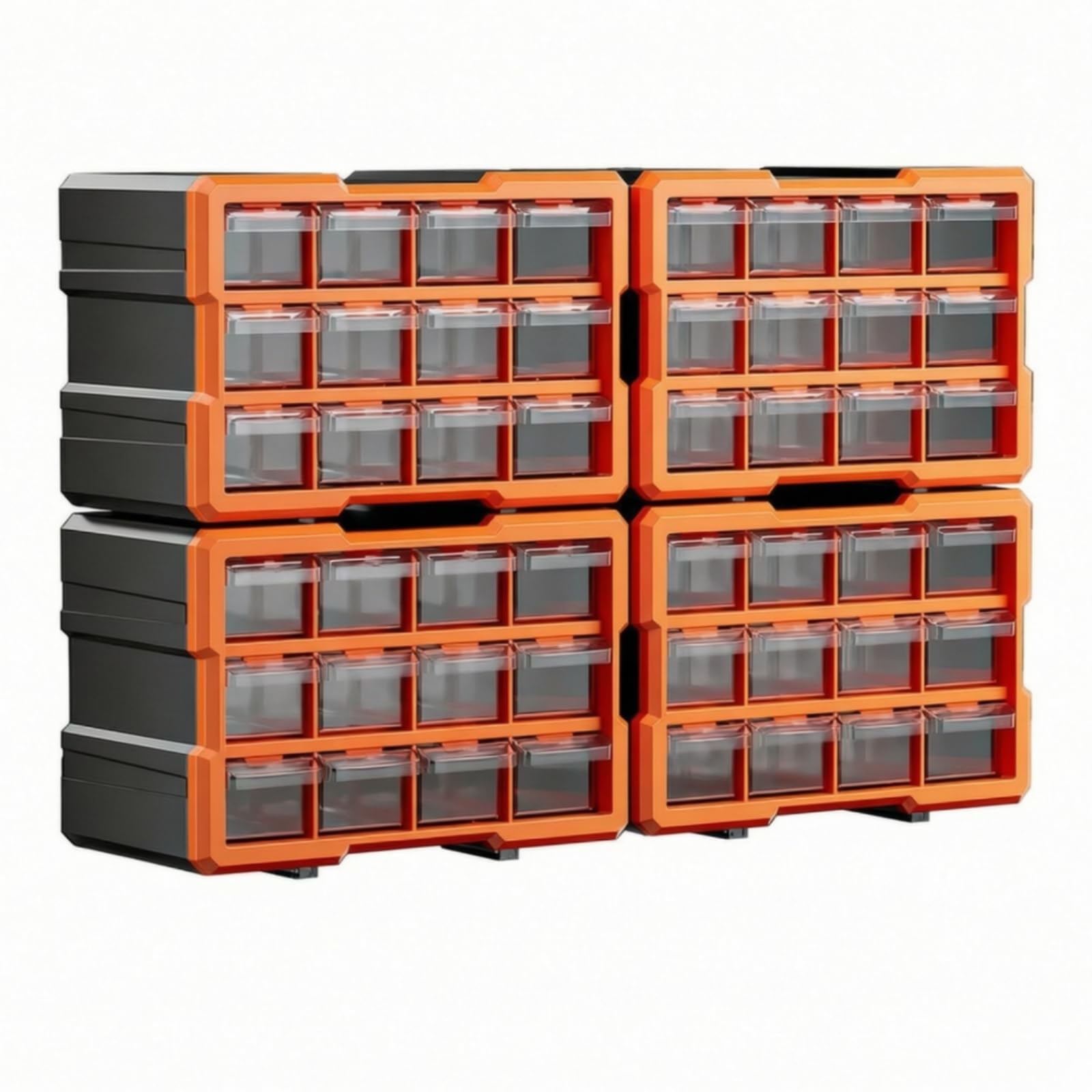 predolo Organizer Modulare con Slot di Incastro Trasparen Mobile Organizer con Cassetti Trasparenti Salspazio per Officina, 48 Cassetti S Arancio