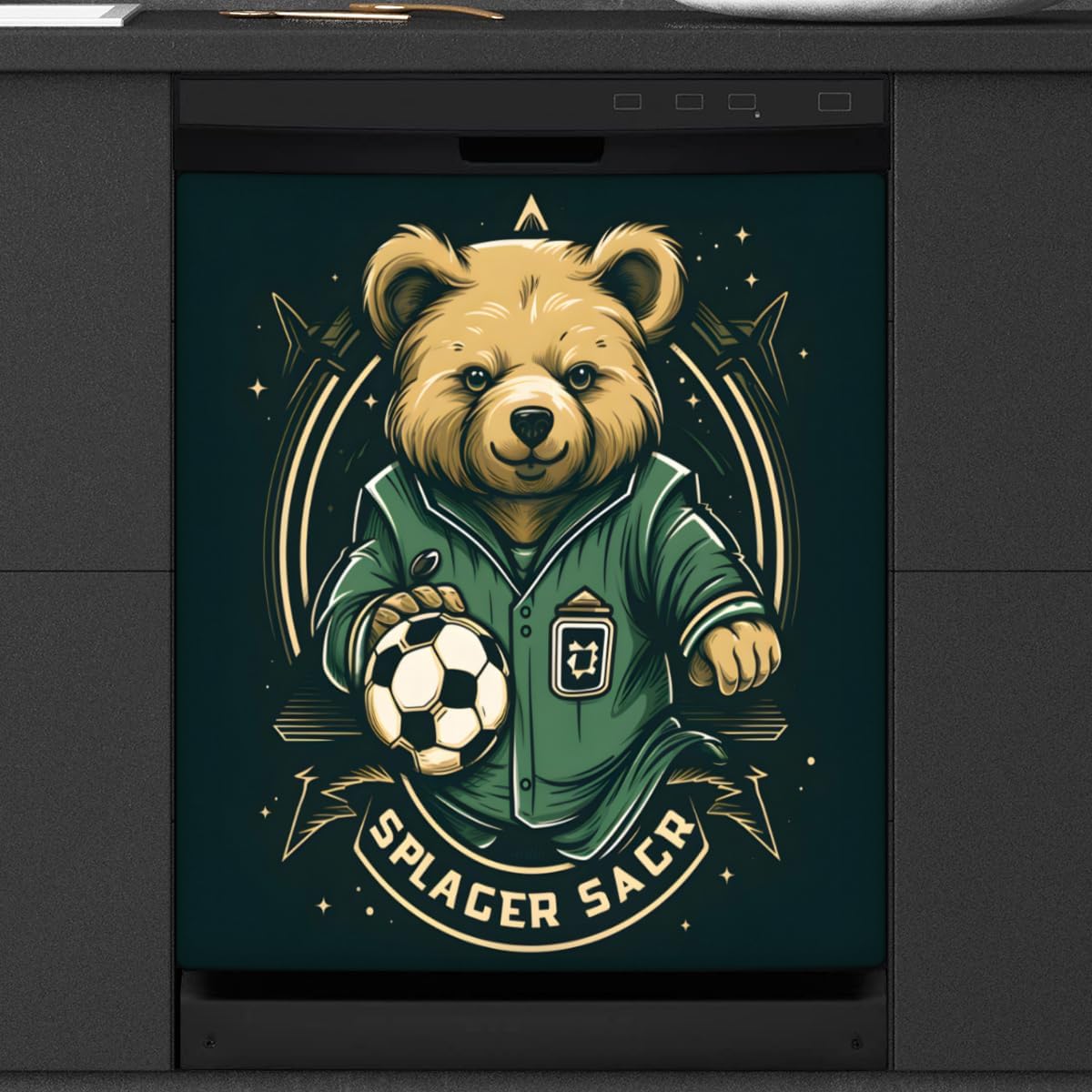 Cute Bear Football Dishwasher Magnet Cover Reusable Decorative Magnetic Door Cover Dishwasher Covers for The Front Magnetic Kitchen Refrigerator Appliance Decor 23 x 26 Inches