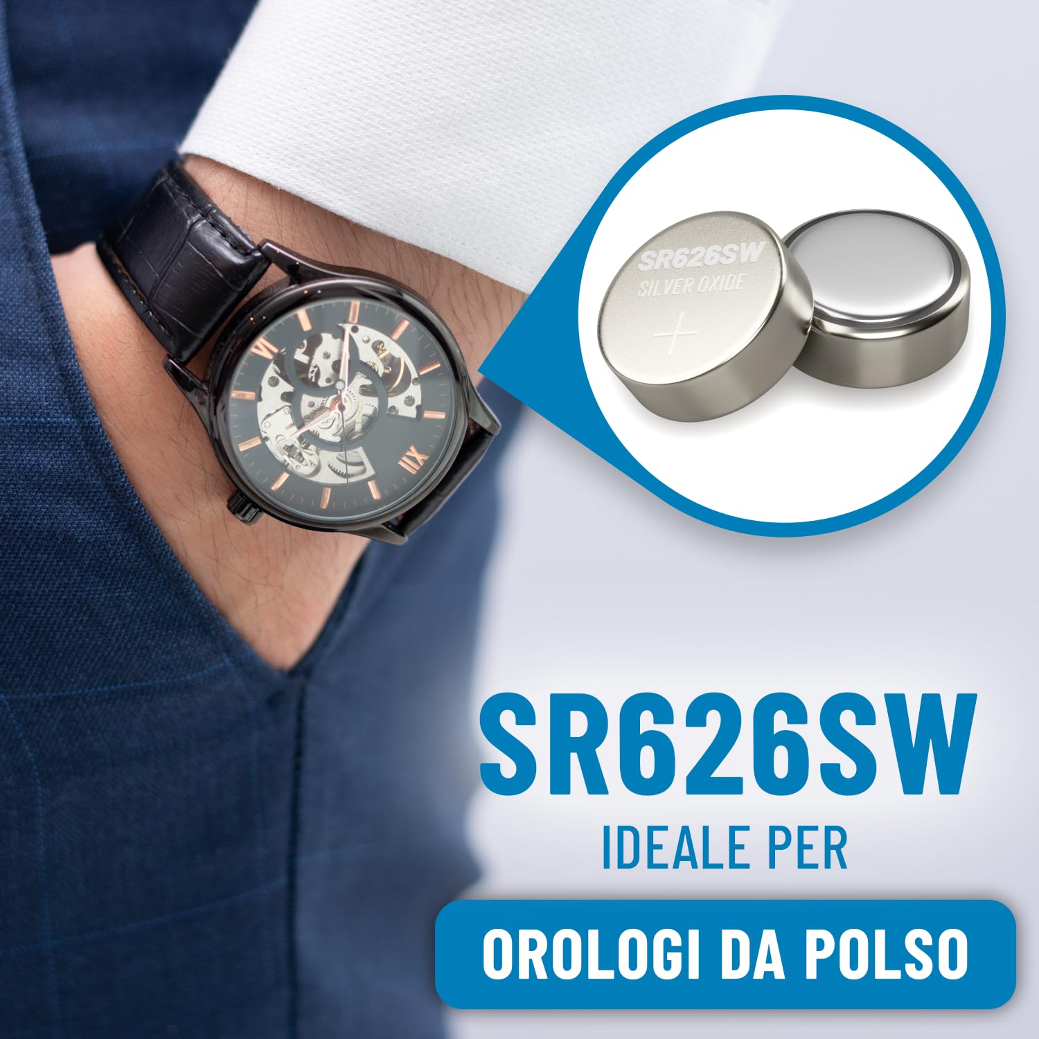 ABSINA 10x Batteria SR626SW orologio 1,55V ossido d'argento - batteria orologio SR 626 SW a tenuta stagna e lunga durata - Pile SR626SW 377 - Pila SR 626 SW