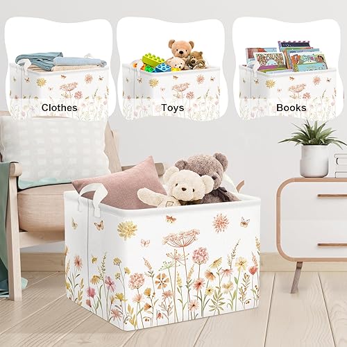 Miniatura 5 de Clastyle Cesta de almacenamiento de flores boho para bebé, para primavera, verano, plantas de gargen, cesta de mariposa, rectangular, para libros de