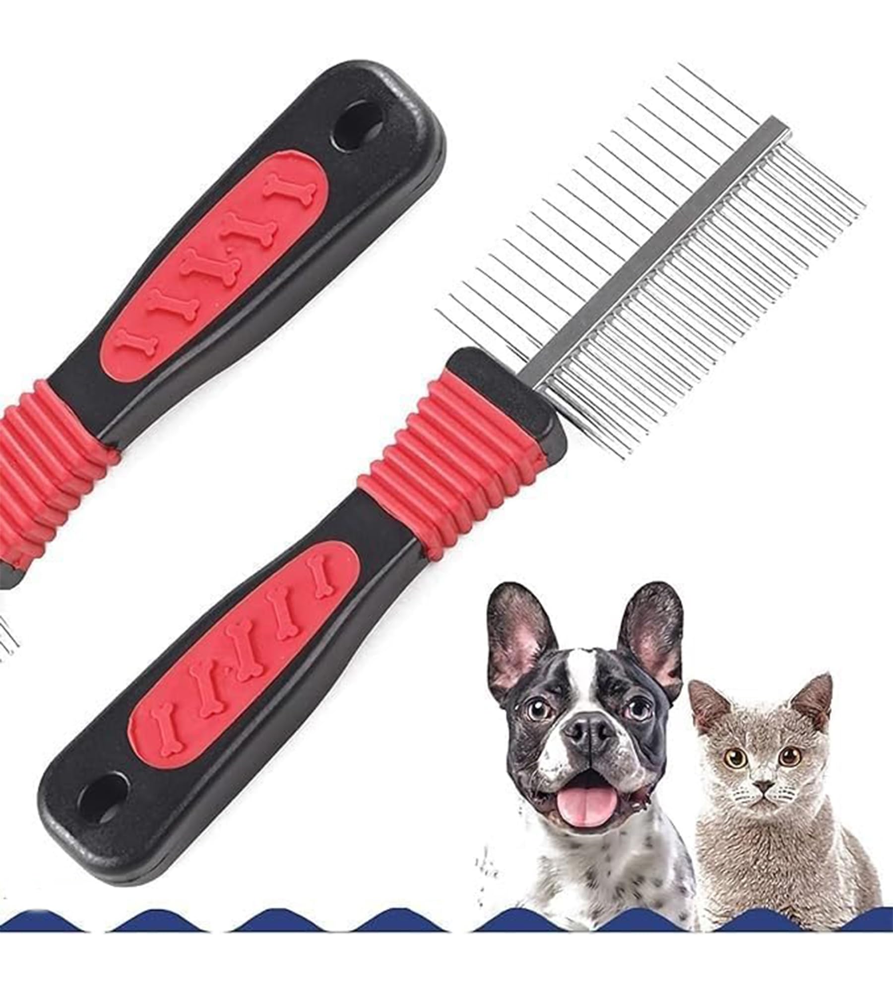 Ghani® Dog Grooming Comb Deshedding Tool Pet Grooming Heavy Duty Professional Stainless Steel Metal Double Sided Comb for Small & Large Pets Medium & Long Hair Fur Rake Tool 17 x 6 CM - Image 3