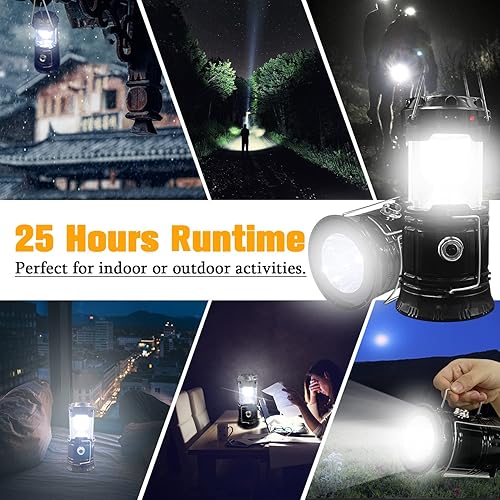 Miniatura 7 de Linterna LED plegable portátil para campamento, XTAUTO ligera, impermeable, solar, recargable, USB, kits de supervivencia para interiores