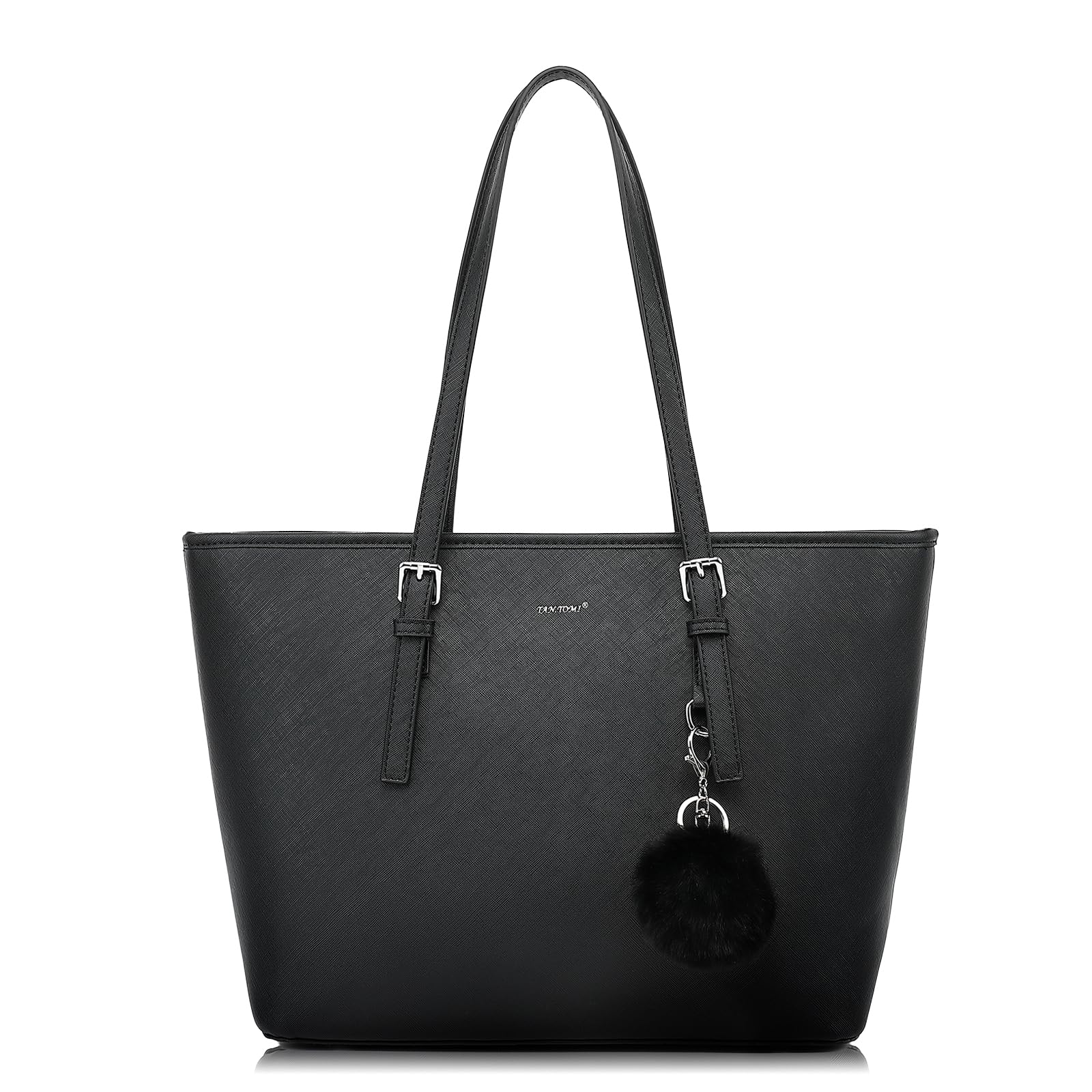 TANTOMI Handtasche Damen,Elegant Umhängetasche Tasche Damen, Schultertasche Damen,Shopper Damen Groß für Büro Schule Einkauf mit Kaninchen Pelz Kugel Plüsch Schlüsselring