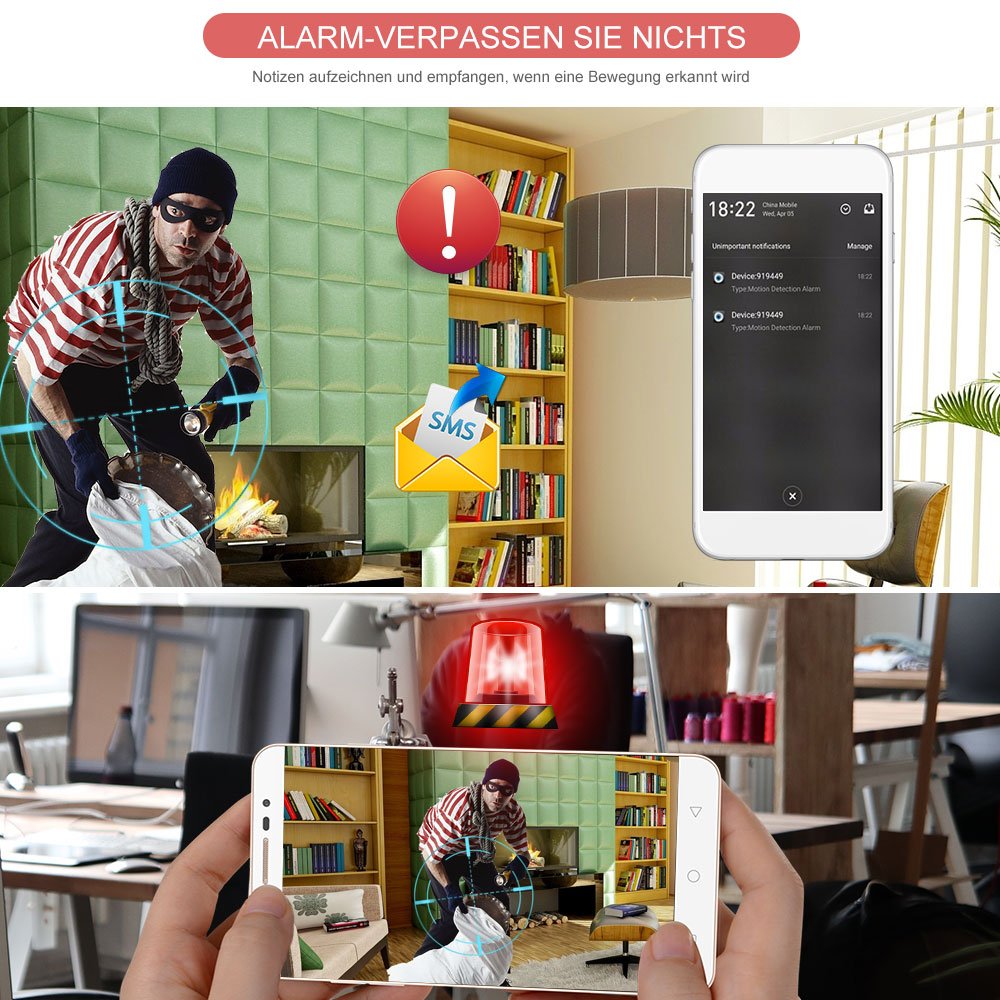 Sricam – Cámara IP HD, de 720 píxels, con WiFi, para vigilancia interior, con P2P e IR, visión nocturna, detector de movimiento con posición de la lente controlable, para CCTV, con micrófono y altavoz