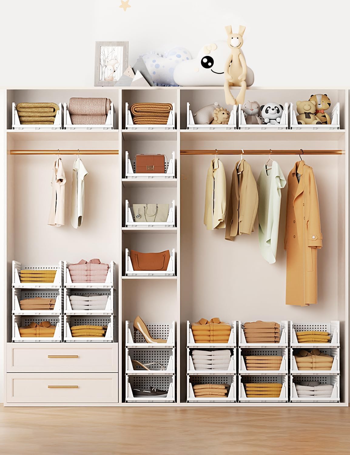 Zikenis 5 Piezas Organizador Armario, Apilables Cajones para Armario, Plástico, Plegables Cajones Almacenaje, Organizador de Armario para Ropa, Dormitorio, Cocina, Oficina, Baño