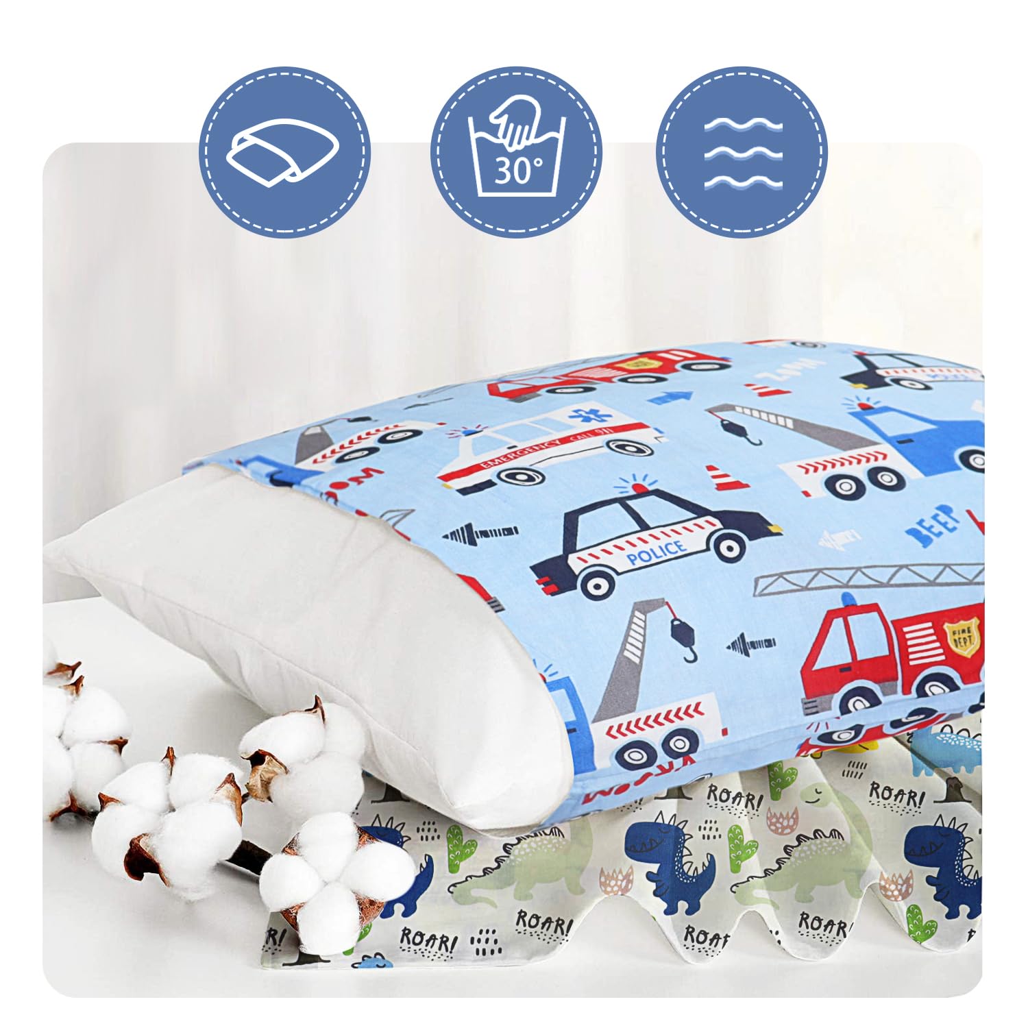Juego de 2 Fundas de Almohada para Niños, 100% Algodón, 40 x 60 cm, Suave y Transpirable, para Bebés, con Cierre de Sobre